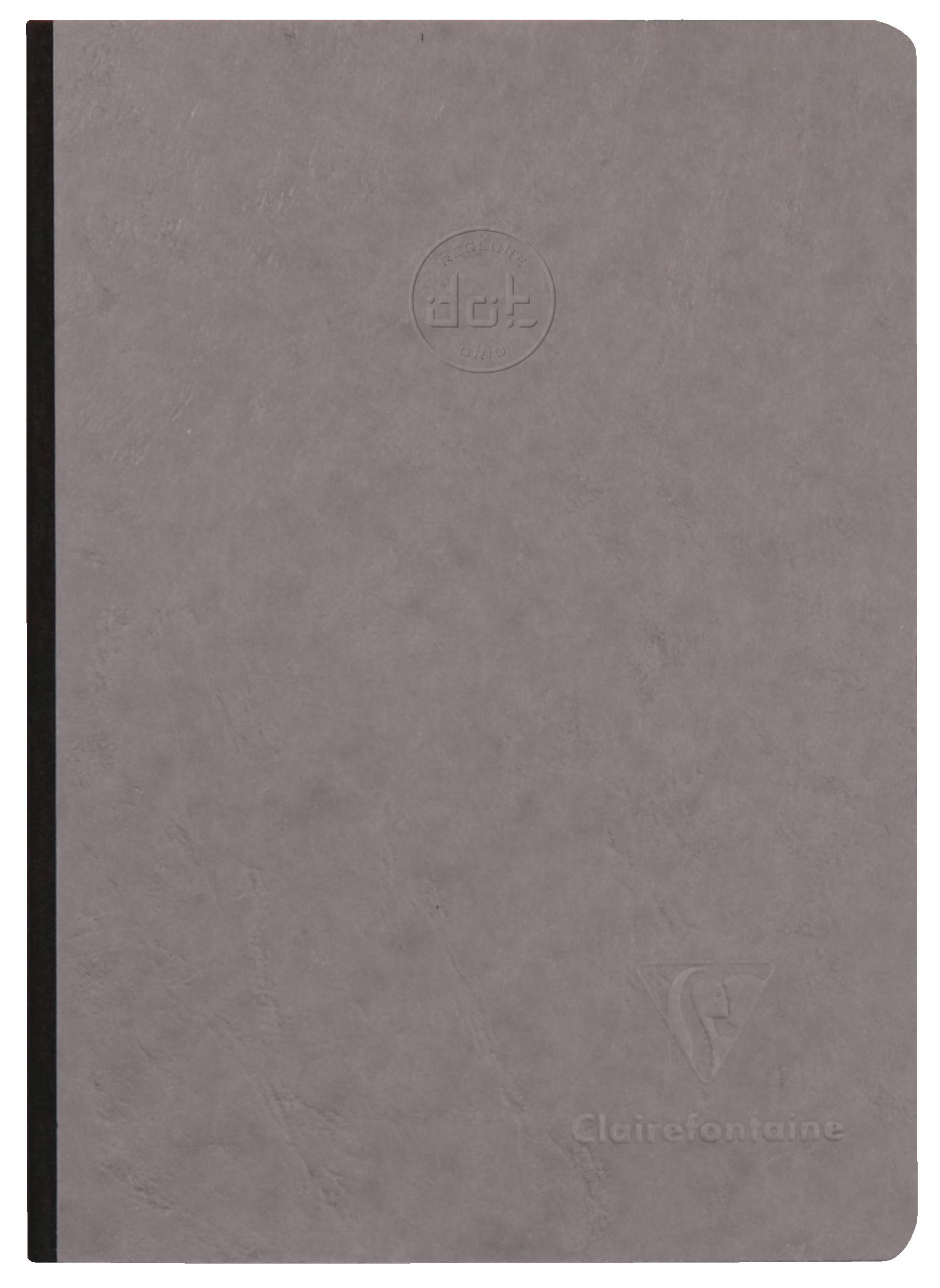 Clairefontaine 795435C Collection Age Bag A Canvas Grey Back Stitched Notebook - A5 14,8x21 cm - 192 DOT Pages - 90 g White Paper - Grain Leather Card Cover
