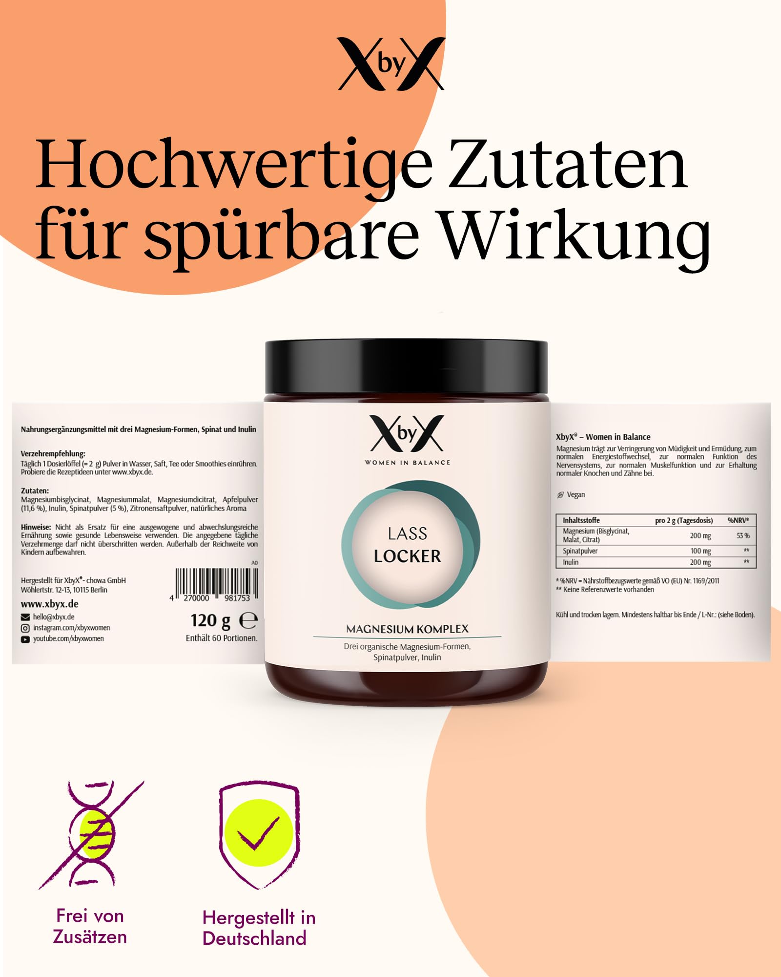 XbyX Lass Locker 3er Set 360 g | 180 Portionen | Magnesium Pulver für Energie, Muskeln & Knochen | Dreifach Magnesium Komplex - Glycinat, Malat, Citrat | Ohne Süßungsmittel | Aus Deutschland