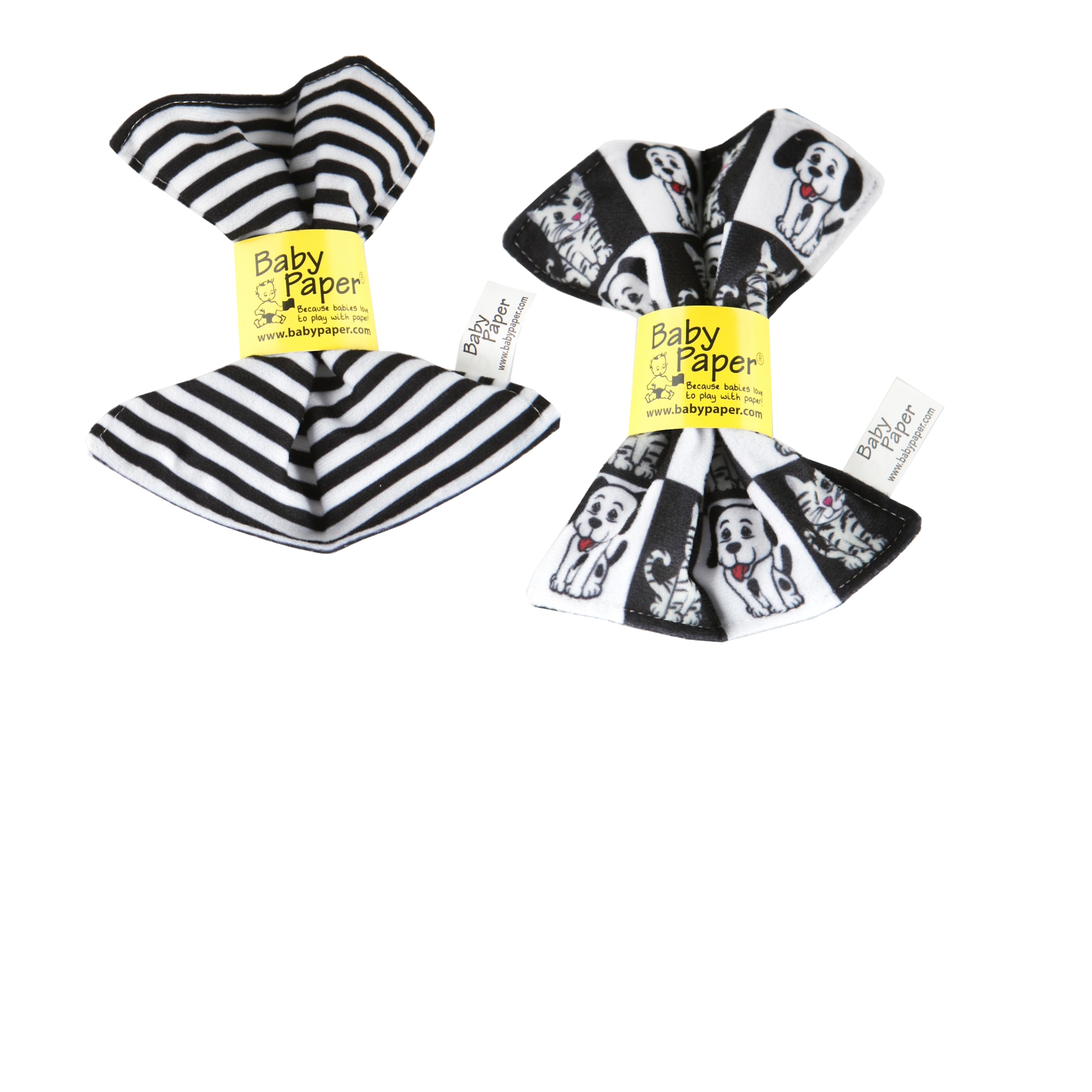 Baby Paper - 2 Pack of Crinkly, Sensory Toys, Black & White Stripe, Dog/Cat