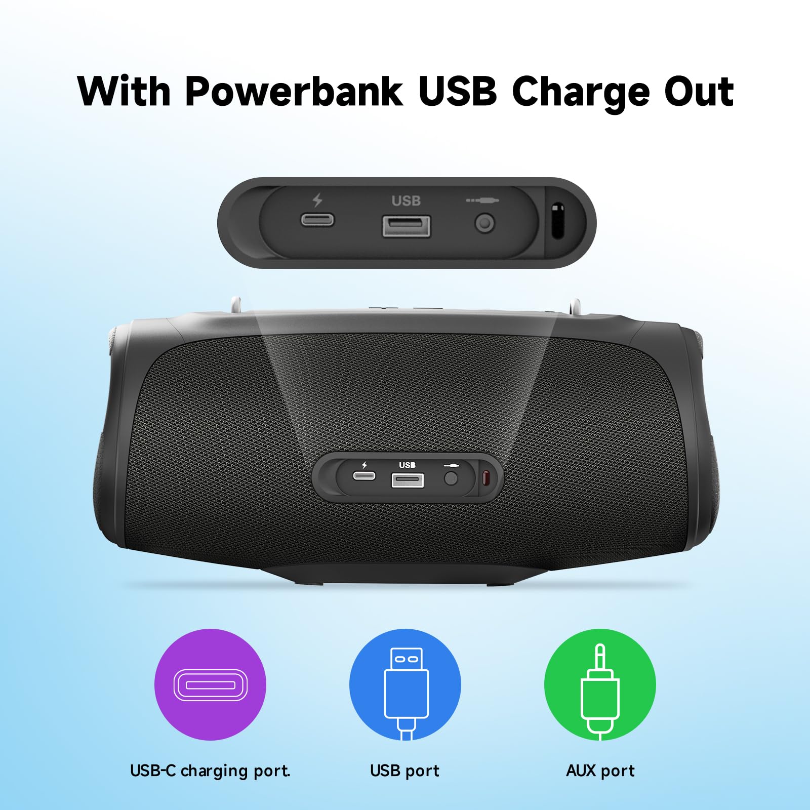 Portable Loud Bluetooth Speaker, 60W Large Subwoofer Wireless Bluetooth 5.3 with Powerbank USB Charge Out,Waterproof IPX7,Rugged Outdoor Boombox for Party,Beach,Golf Life,Pool, Shower,Bike Use