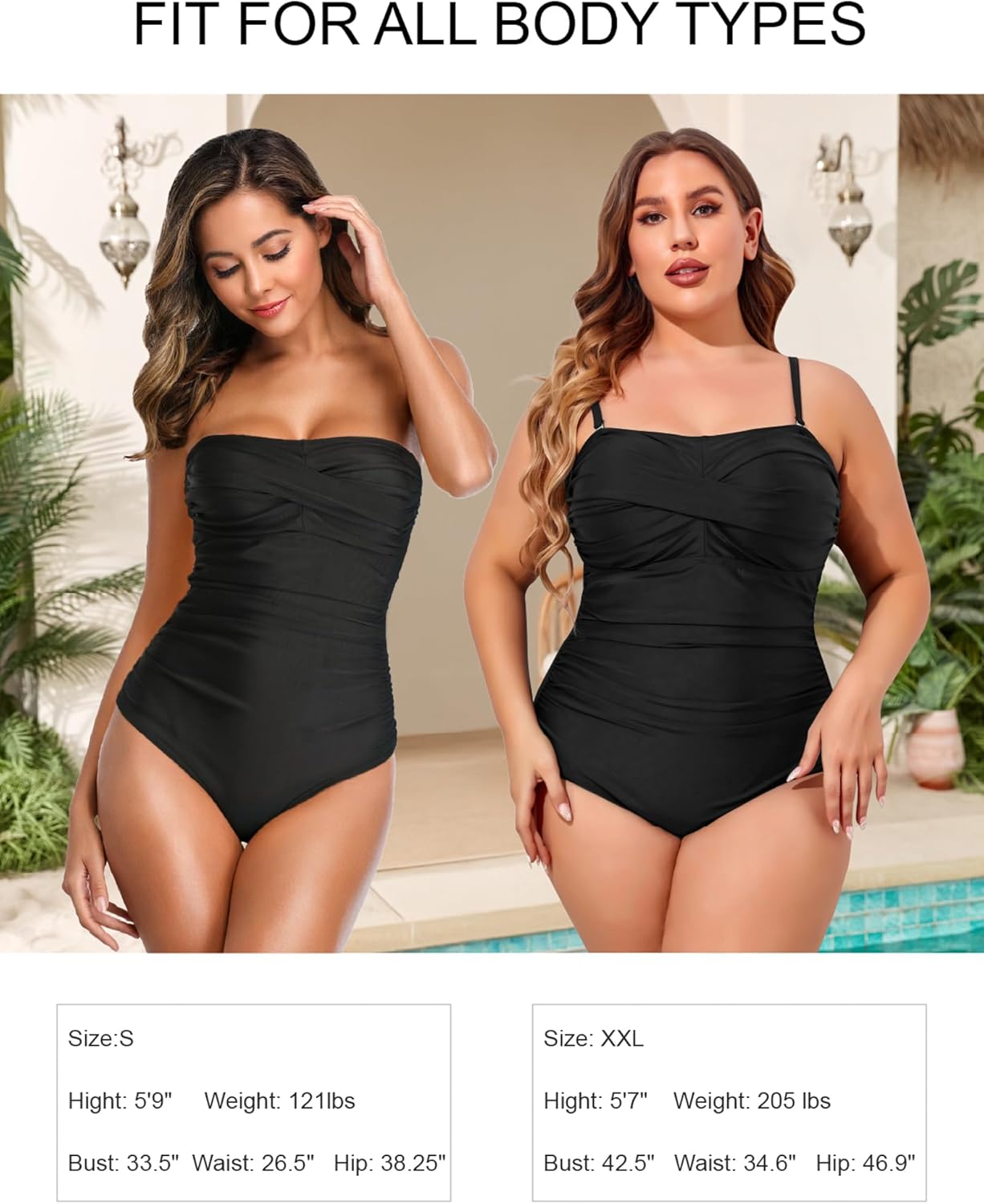 Smismivo Strapless Tummy Control One Piece Swimsuits for Women Bandeau Tube Top Bathing Suit Slimming Ruched Retro Swimwear - Image 4