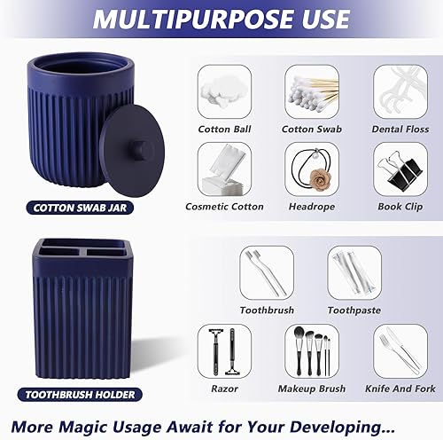 Miniatura 4 de Juego de 5 accesorios de baño de resina azul marino, dispensador de jabón de loción, soporte para cepillo de dientes, vaso de baño, soporte para