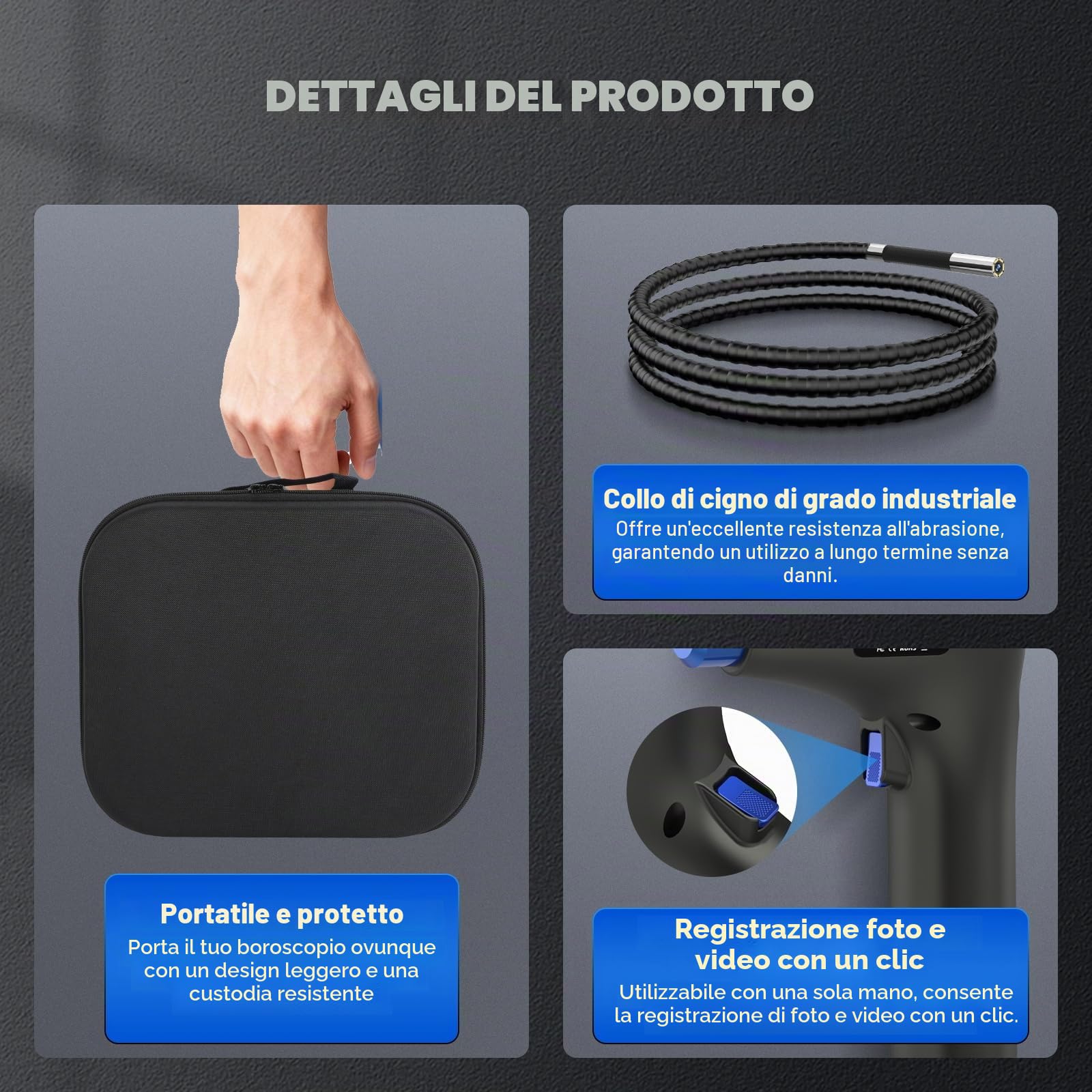 2-IN-1 Endoscopio articolato a 360° a 4 vie, schermo HD da 5 pollici, fotocamera di ispezione sottile da 6,2 mm con joystick staccabile e cavo semirigido da 1,2 m per meccanici HVAC automobilistici