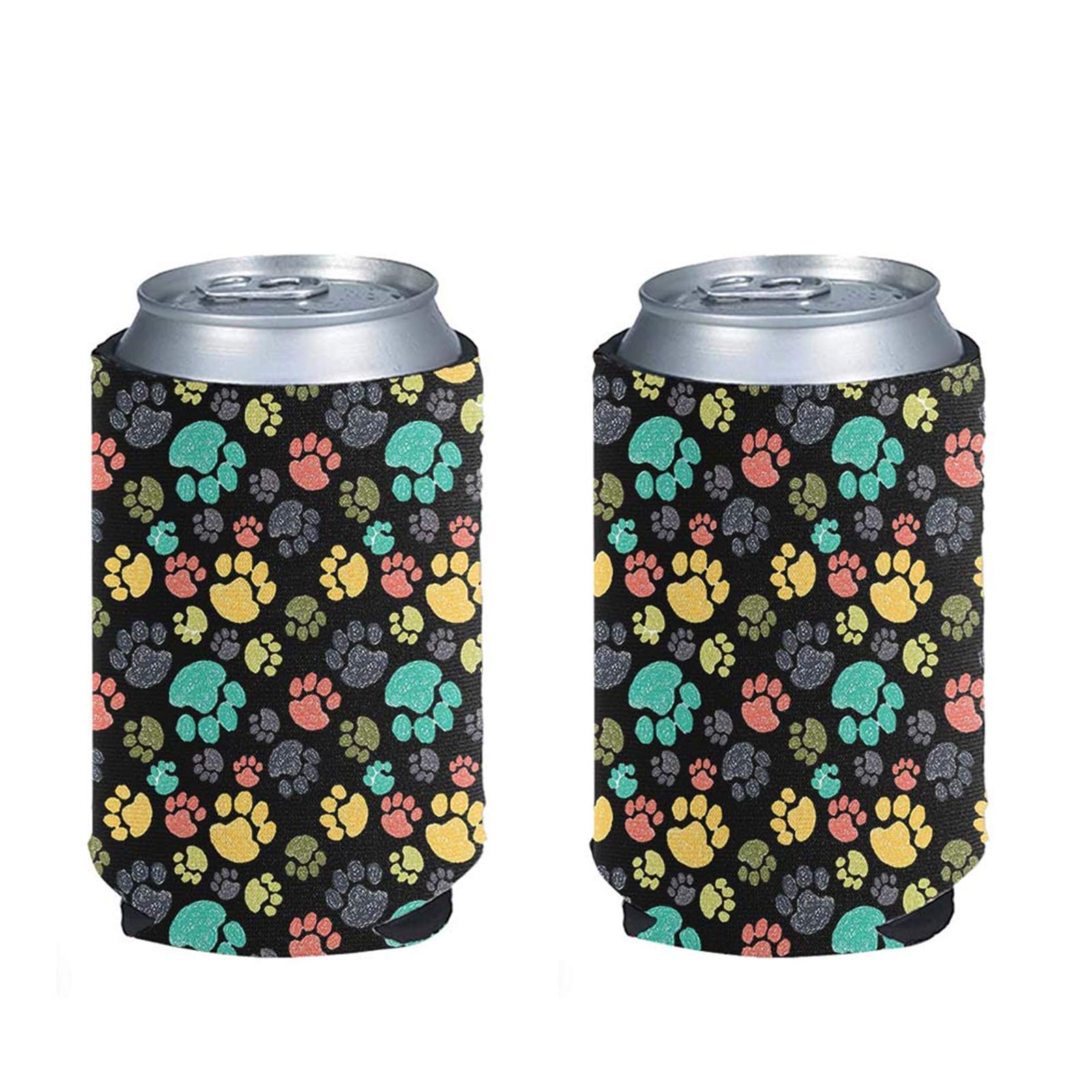 SEANATIVEColorful Dog Paw Can Cooler Sleeve for Energy Drink Beer Skinny Insulated Sleeve Decorative Warmer Drink Cans Thermocooler，Size L