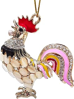 Chicken Ornaments for Christmas Tree, Rooster Ornament, Metal Rooster with Rhinestone Decor - Funny Chicken Gifts for Women, Chickens Lady Themed Chicken Lovers Owner Gifts
