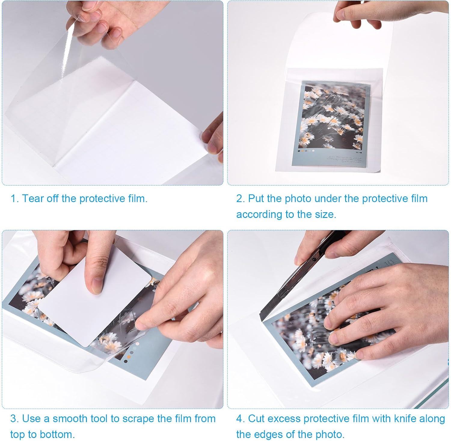 MECCANIXITY 4pcs Self Seal Clear Laminating Sheets 5"x7" Laminator Sheet Self Adhesive for Photos Documents, No Machine Needed