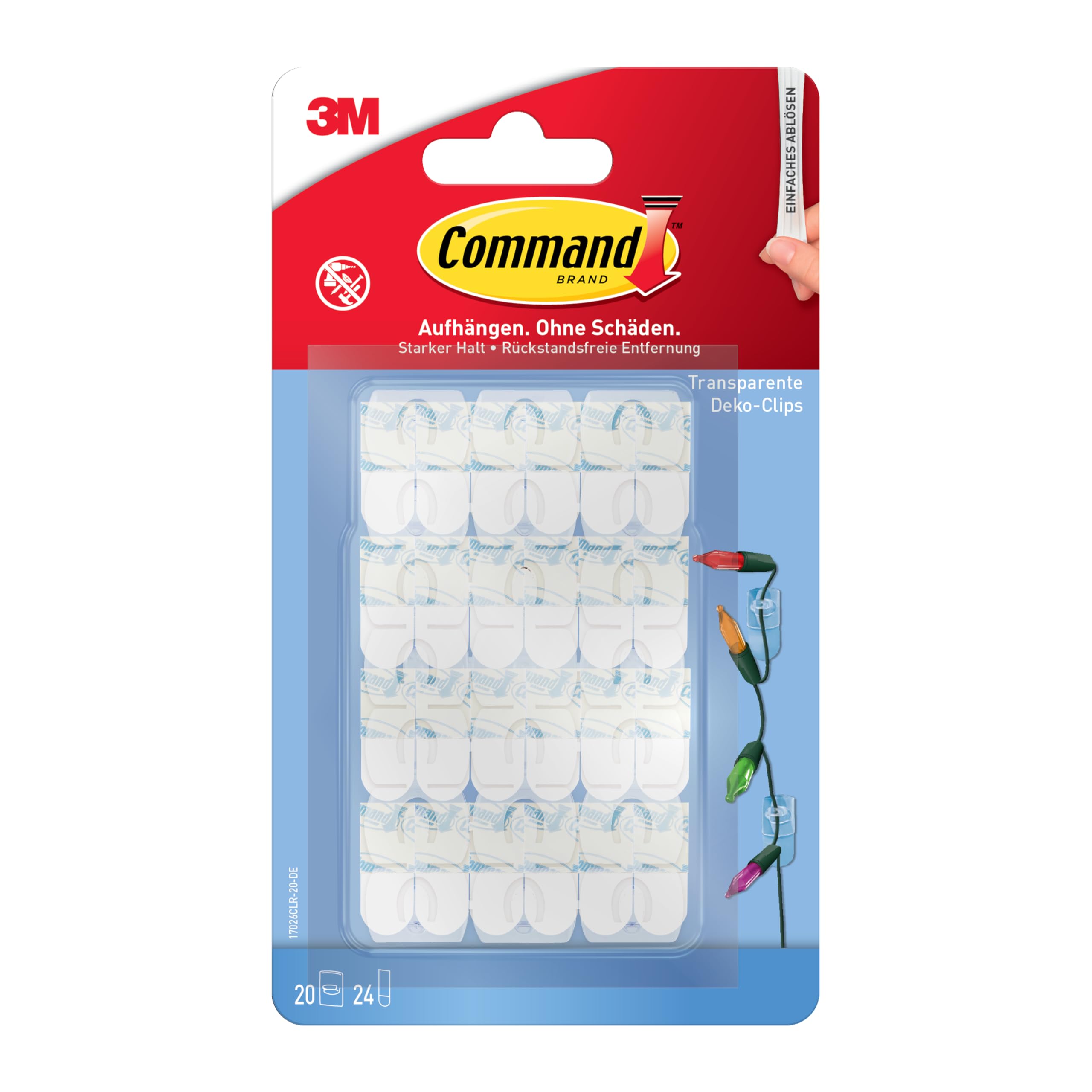 Command Clips Transparents Pour Guirlandes Lumineuses Extérieur – Lot De 26 Clips Et 30 Bandes Adhésives – Fixation Solide Sans Clou Ni Perçage