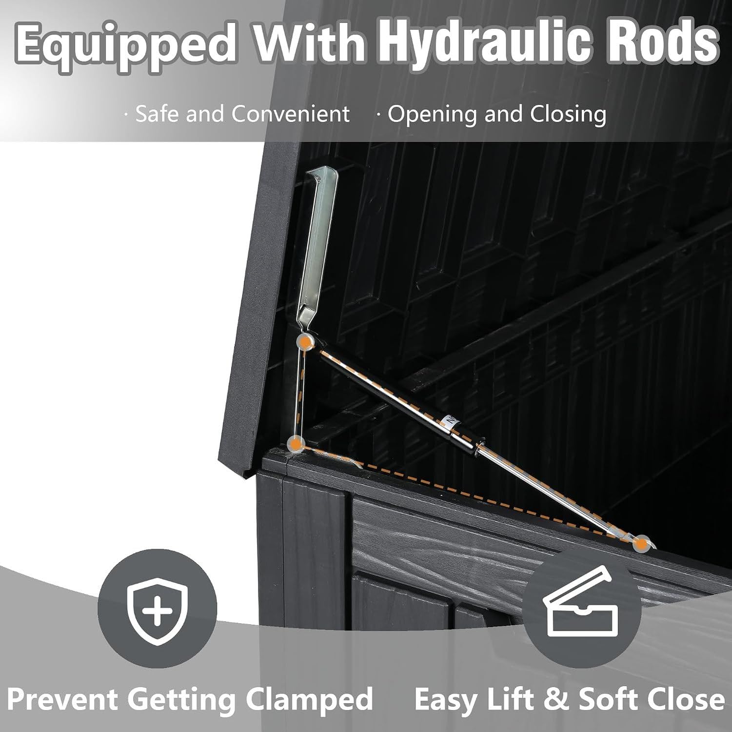 Baulera Exterior Impermeable 130L para Almacenaje Terraza, Rayado Negro