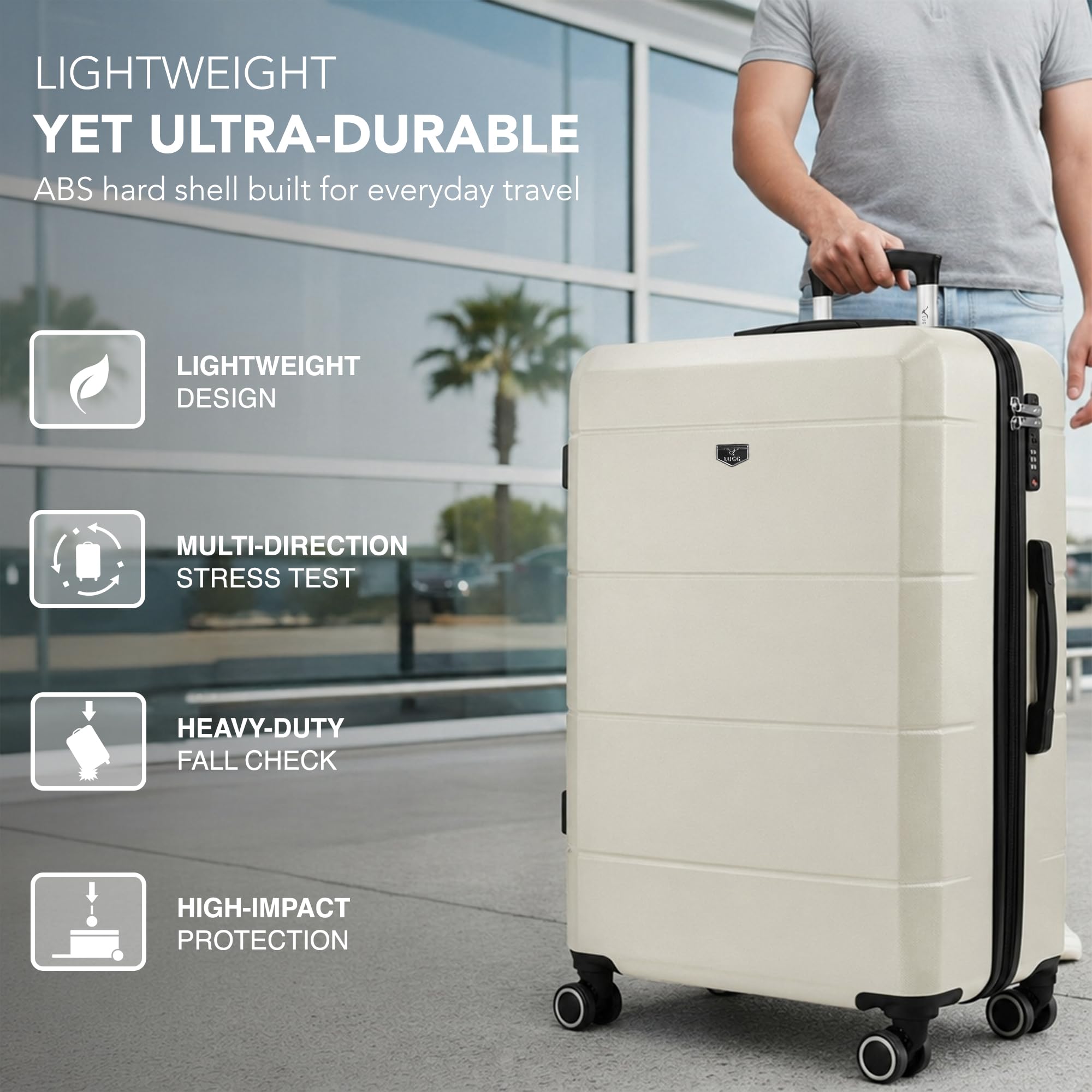 LUGG - Jetset 40cm Suitcase - 40x30x20cm- Ryanair Compatible - Underseat Size - Hard Shell ABS - Spinner & Removable Wheels - Lightweight Travel Luggage- Cream/Brown — view 161