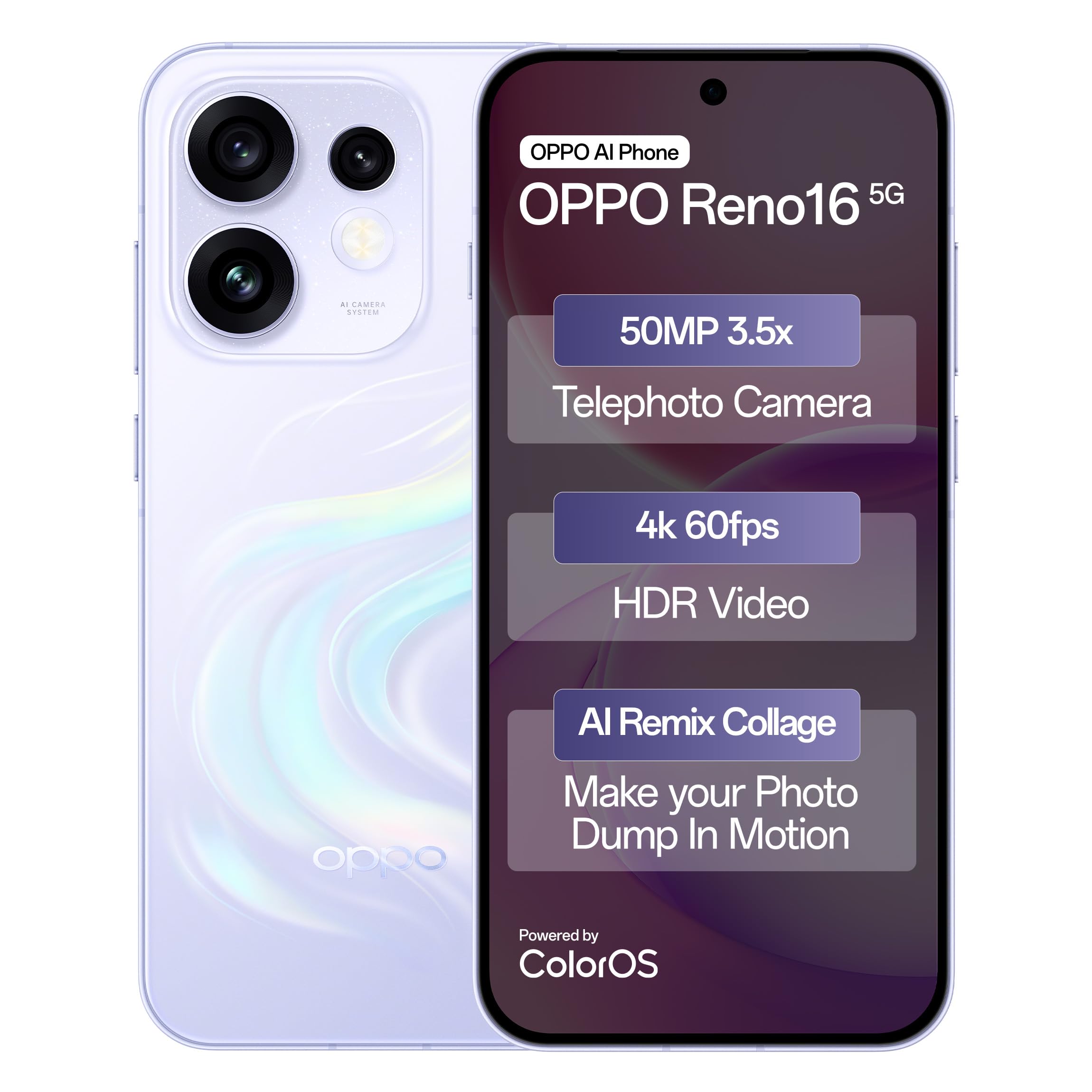 Oppo Reno16 5G (Stellar Purple, 8GB, 256GB) | 50MP 3.5X Telephoto Camera | 4K 60fps HDR Video | AI Remix Collage | Snapdragon 7 Gen 4 | 6700mAh 80W SUPERVOOC | ColorOS 16 | IP69K-image-47