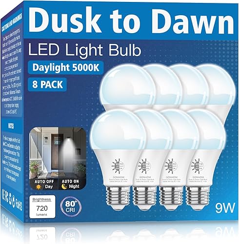 Miniatura 9 de Paquete de 12 bombillas LED para exteriores del anochecer al amanecer, 5000 K-luz diurna del atardecer al amanecer, 720 LM, 9 W (equivalente a 60 W)