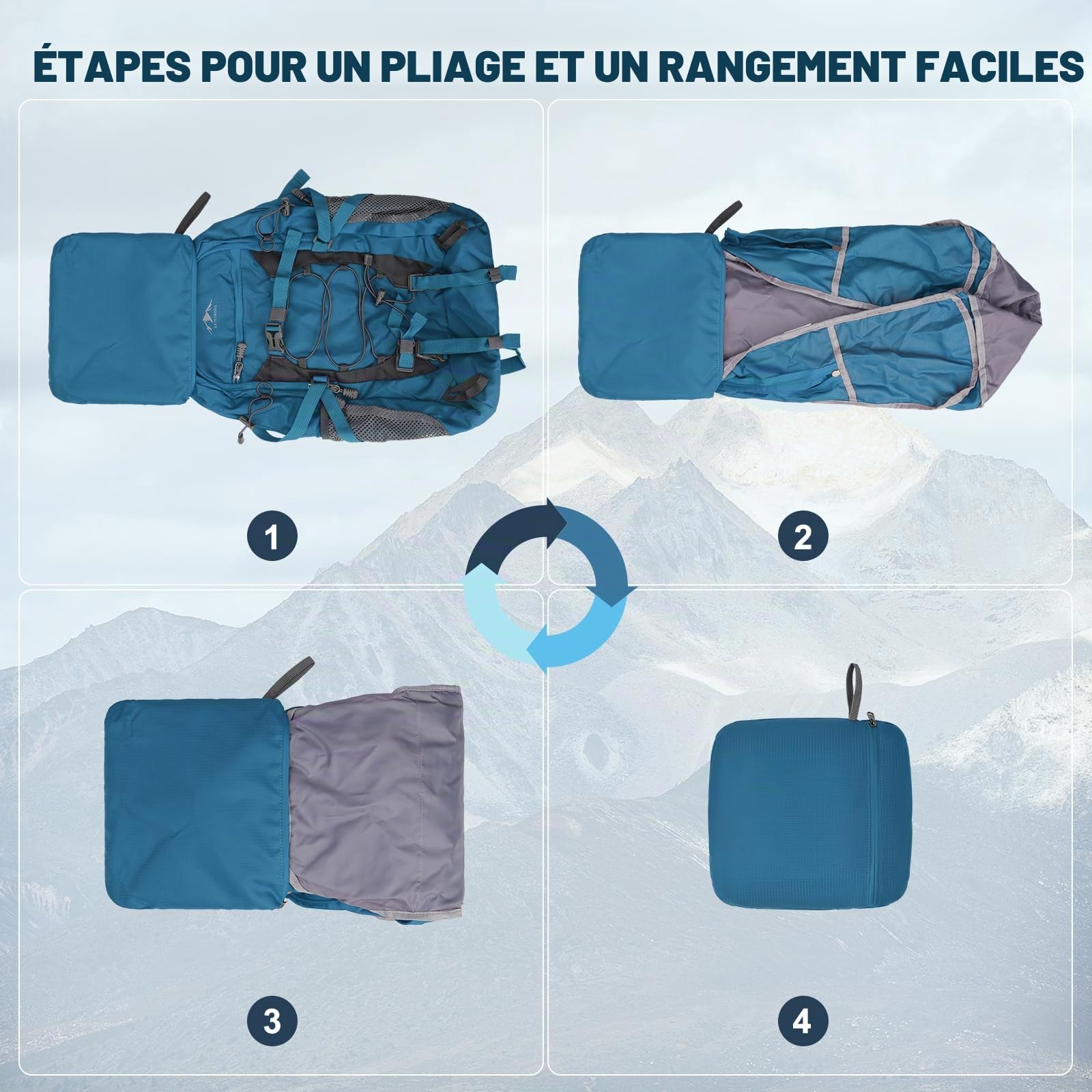 RAINSMORE Sac a Dos Randonnee 40L Pliable Ultraléger Sac à Dos