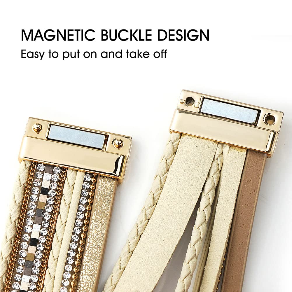 Suyi Multilayer Leather Wrap Bracelet Heart-Shape Wide Cuff Bracelets for Women