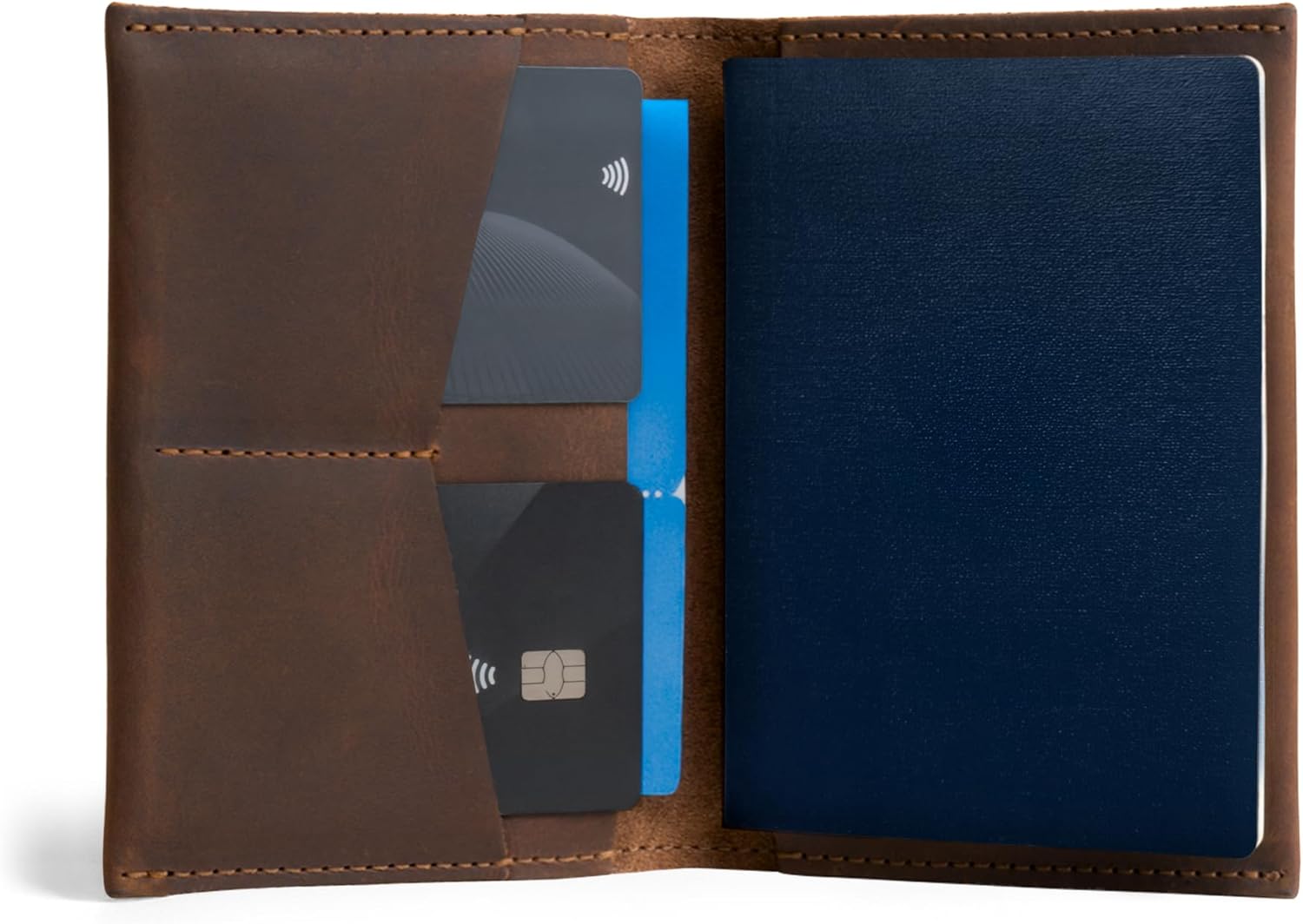Hide & Drink, Passport and Card Organizer, Holds Up to 6 Cards Plus Folded Bills, Travel Essentials Sleeve Case, Full Grain Leather, Handmade, Bourbon Brown