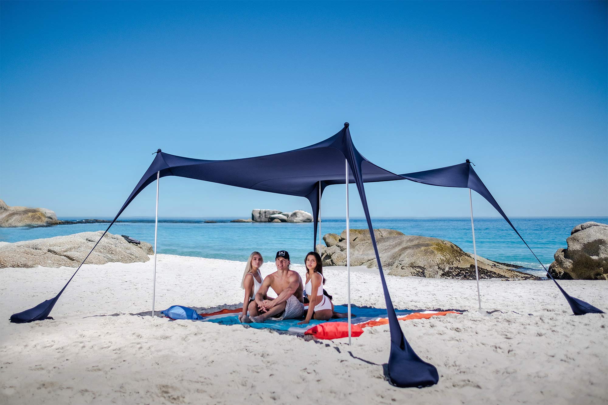 SUN NINJA Pop Up Beach Tent Sun Shelter UPF50+ with Sand Shovel, Ground