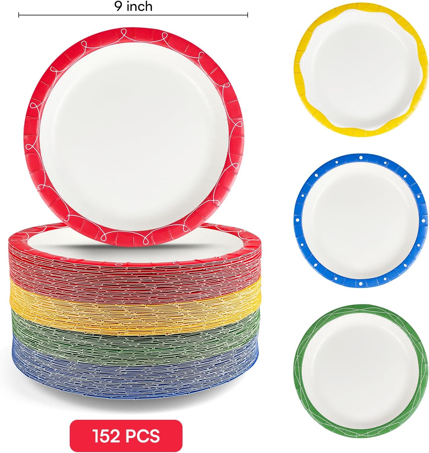 Plates Disposable Heavy Duty 9 Inch, Holiday Paper Plates for Dinner, Heavy Duty Paper Plates for Everyday Breakfast, Lunch, & Dinner Meals, Paper Household Supplies 152PCS