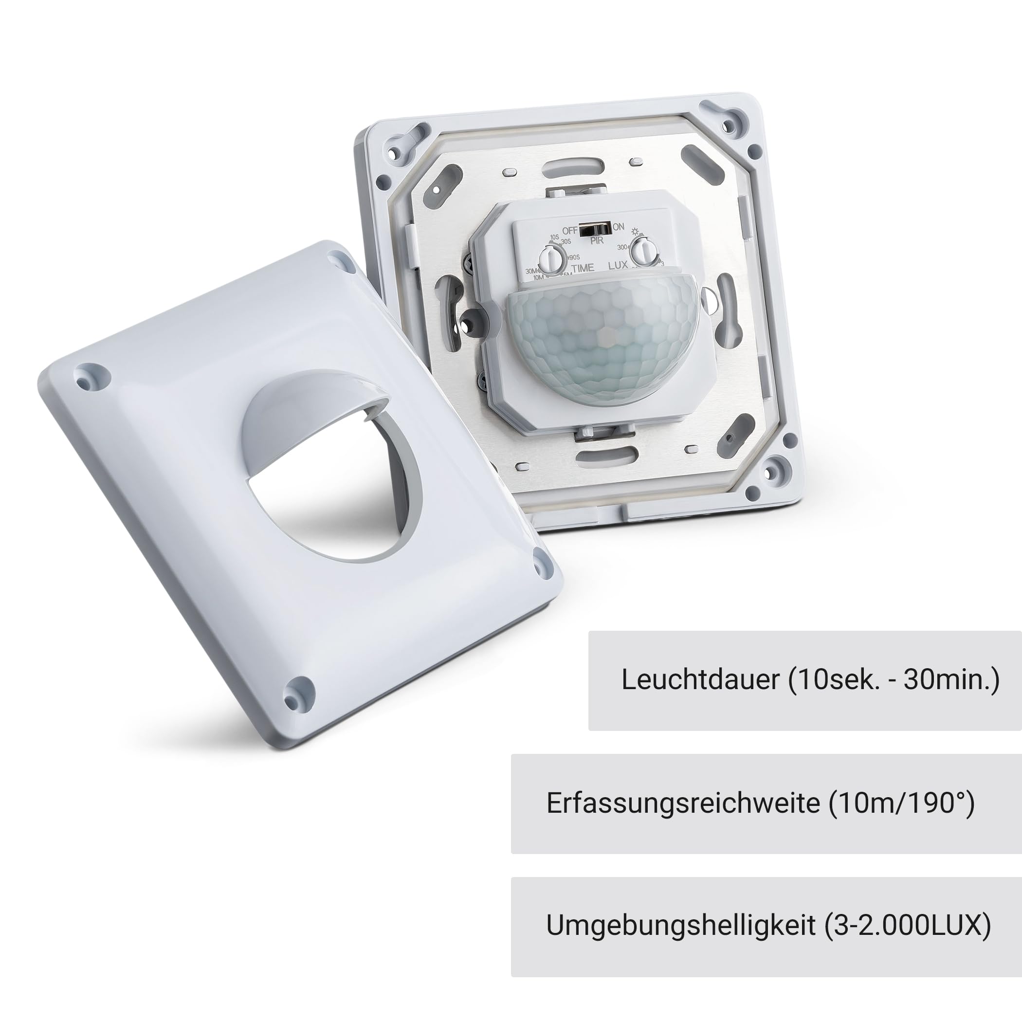 SEBSON Bewegungsmelder Außen IP65-2er Set - Unterputz, LED geeignet, Wand Montage, IR Bewegungssensor programmierbar - Sensor 10m/190° 3-Draht - Weiß