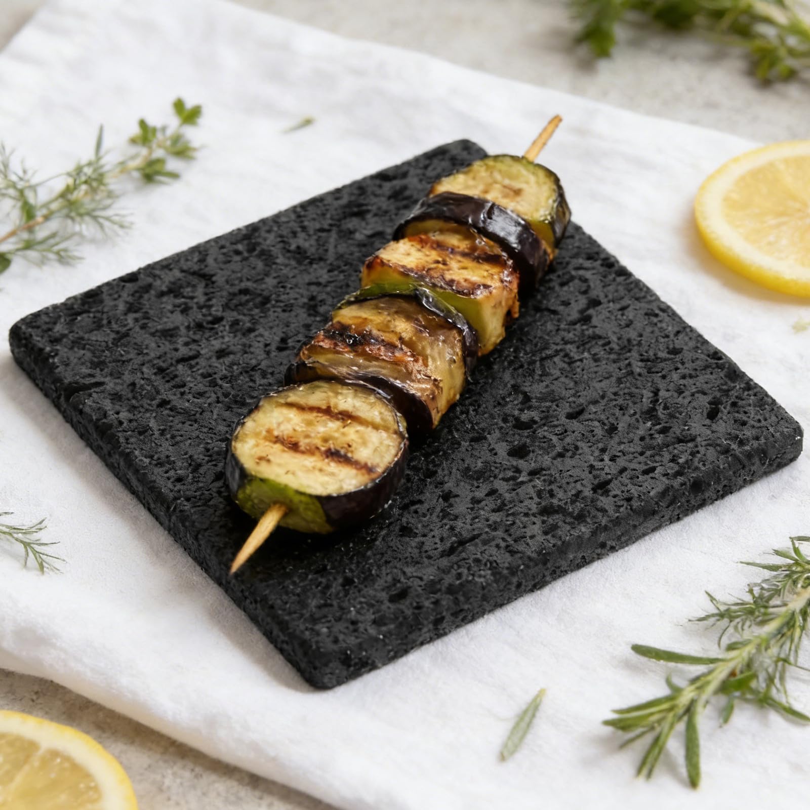 HEMOTON Piastra in Pietra Lavica per Barbecue Coreano 20x20x1,5cm Superficie Antiaderente e Grigliatura senza Fumo per Verdure e Frutti di Mare