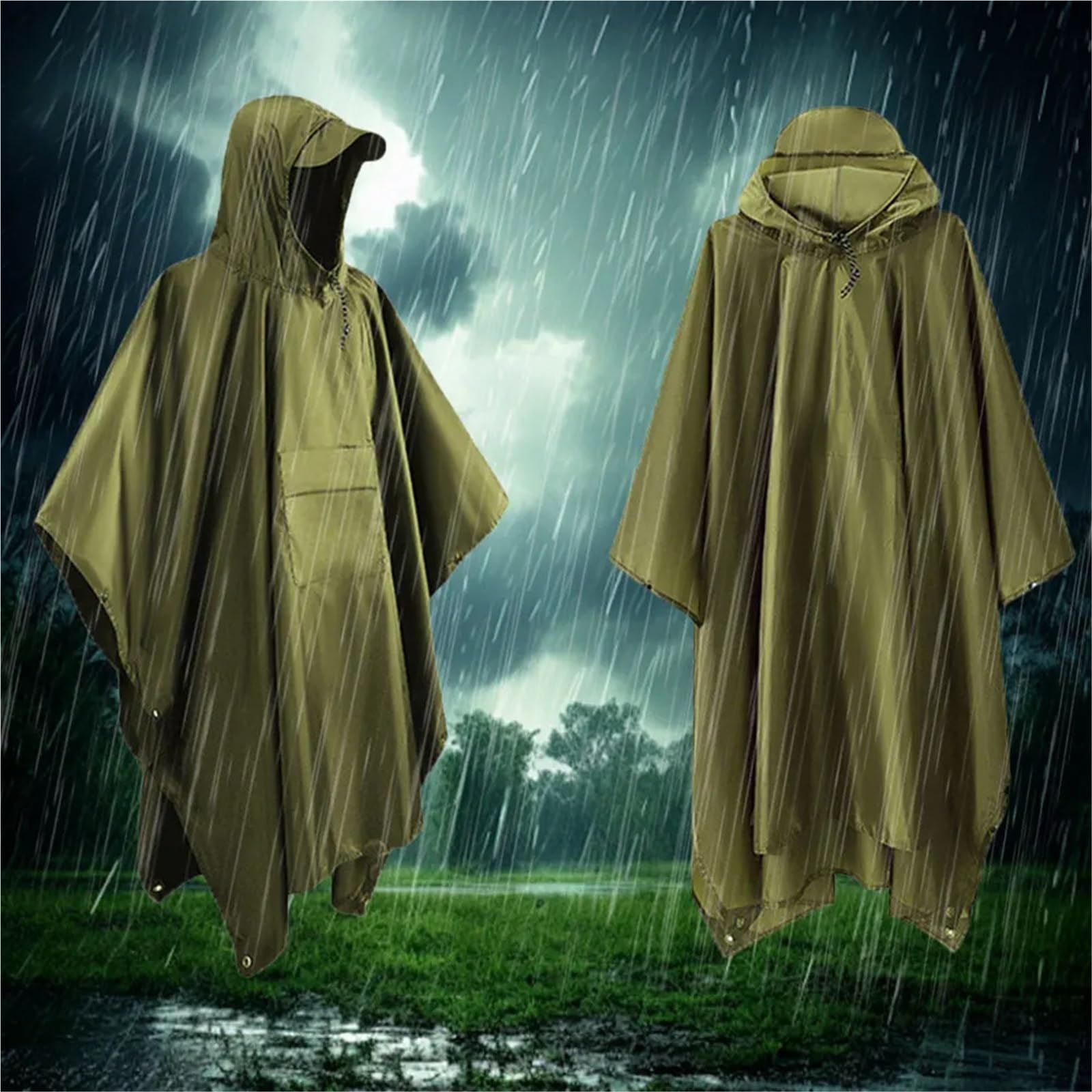 Poncho impermeable con capucha y bolsillo, unisex, reutilizable, ideal for senderismo acampada