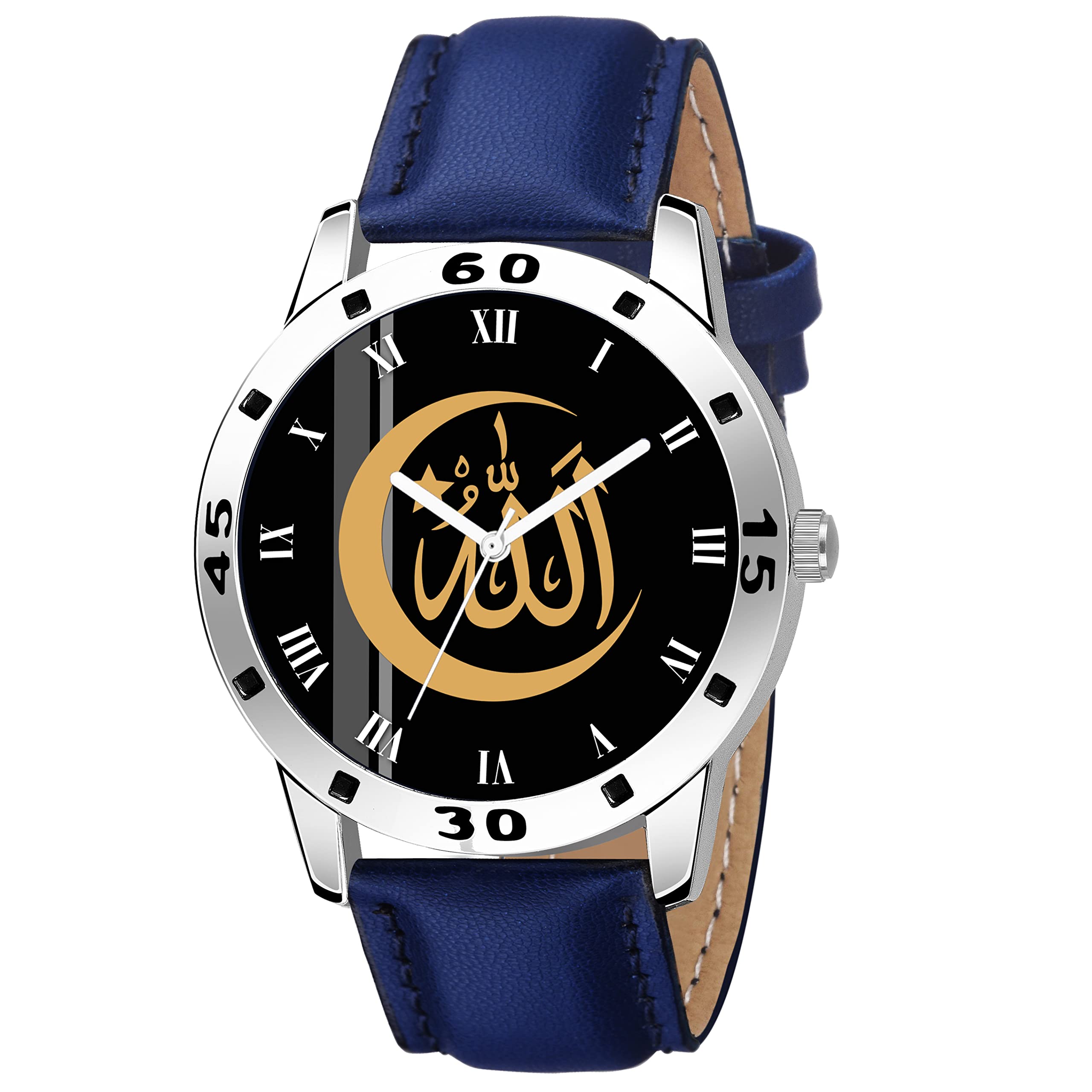 Talgo Analogue Islamic Allah Chand Design Round Roman Dial Latest Fashion Attractive Black Leather Strap Stylish Wrist Watch for Men and Boys, Pack of 1 - RMNAVOSLBUL (B0B194G69F) Amazon Price History, Amazon Price Tracker
