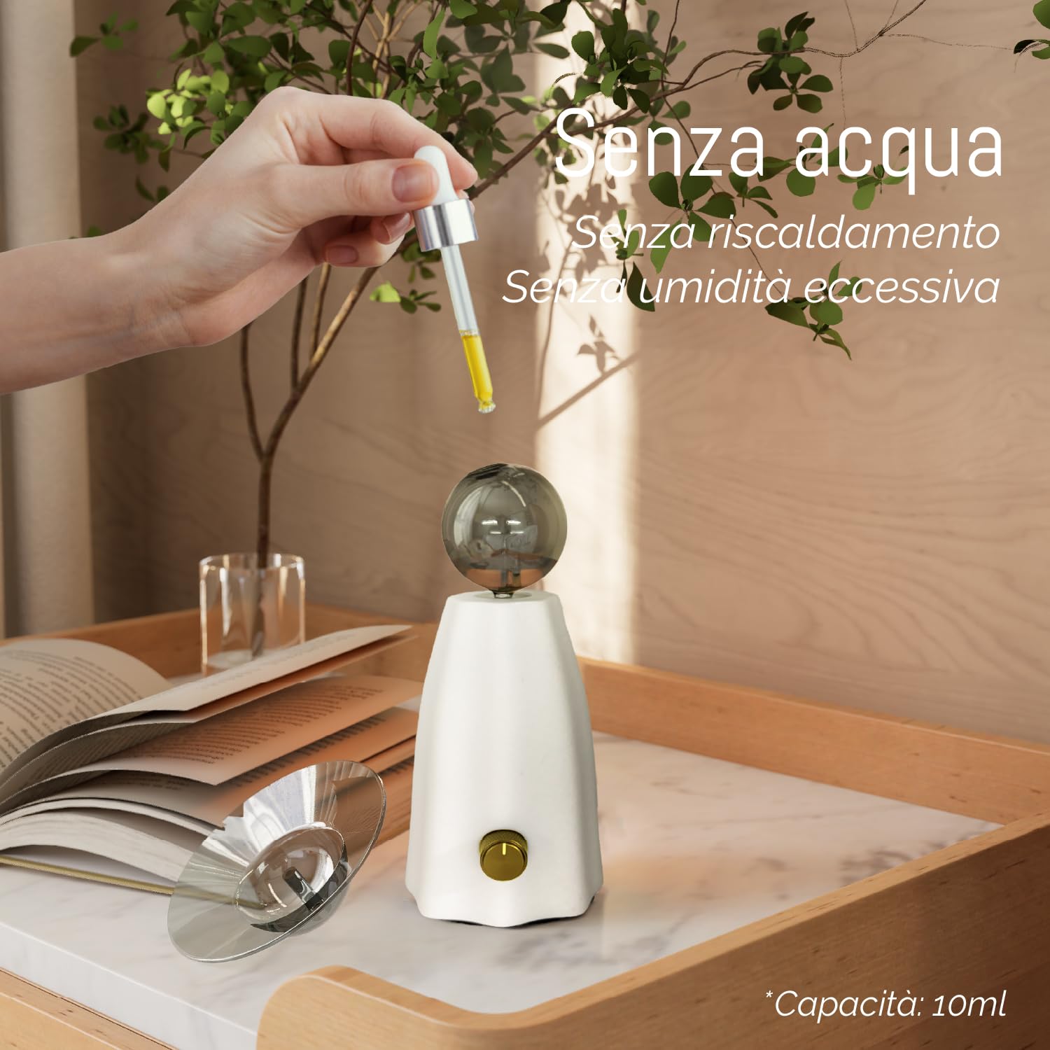 Scarecrow Diffusore di oli essenziali Senza Acqua Nebulizzatore | Vetro e resina artigianale, Senza fili, Silenzioso <30dB, Spegnimento auto 3h, Per oli essenziali puri e Olio profumato