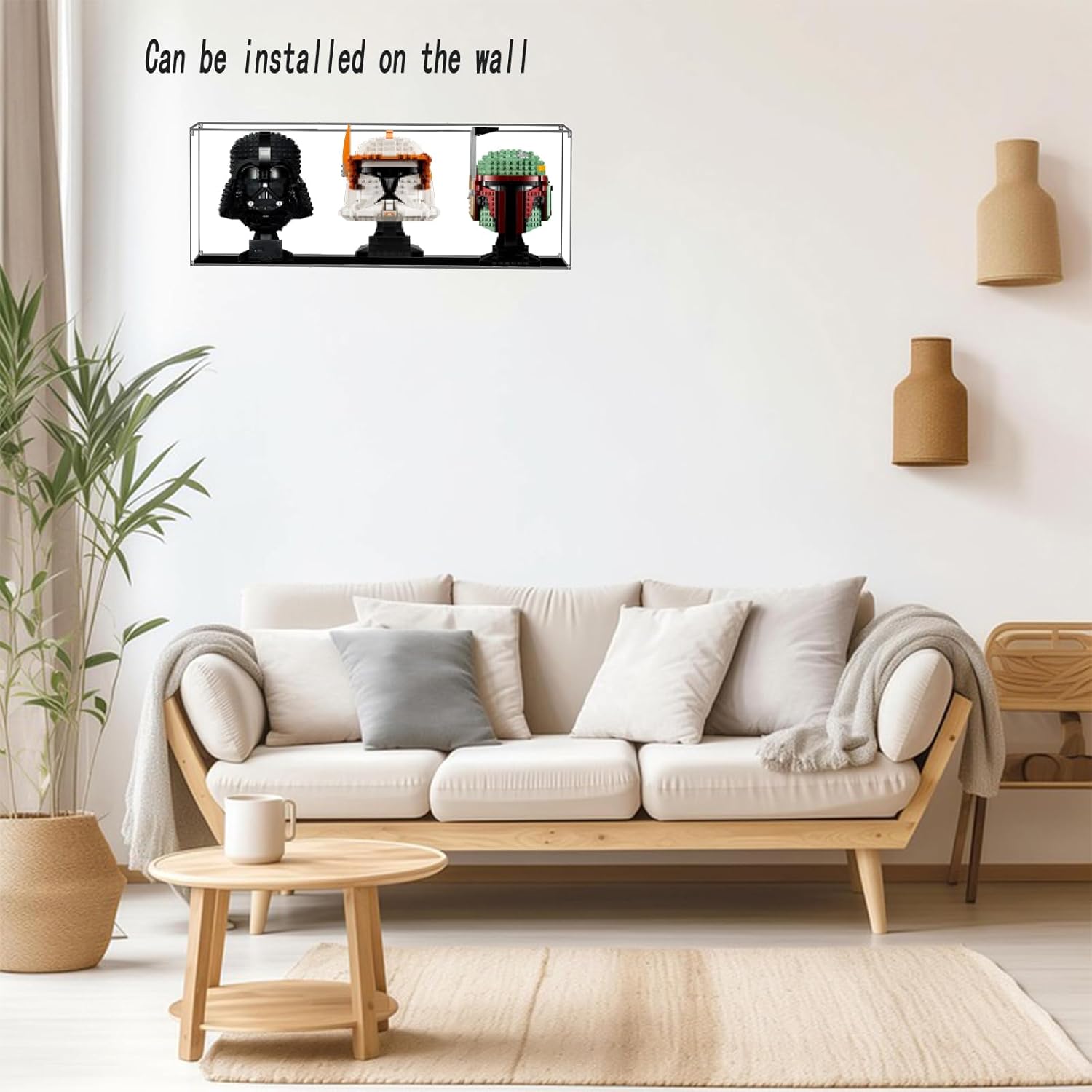 Acrylic Display Case for Three Lego Helmets 21334 75304 75408 75415 75429 76285 75328 75349 Can Be Installed on The Wall Photo Frame 18.9x7.87x9.45inch (48x20x24cm) (NOT Included The Model)