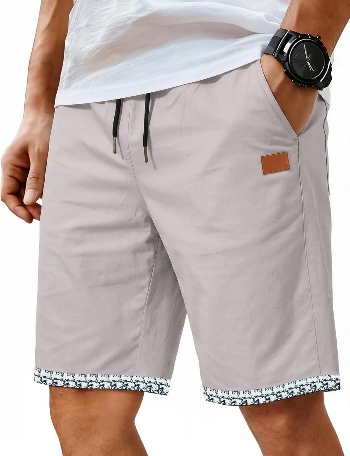 COOFANDY Mens Casual Shorts Cotton Elastic Waist Drawstring Shorts Lightweight Summer Beach Shorts