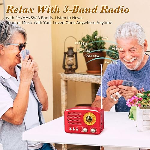 Miniatura 2 de PRUNUS J-160 Retro Vintage AM FM Radio con Bluetooth, regalos para mamá, reproducción de tarjetas USBTF, pequeñas radios de transistor que funcionan