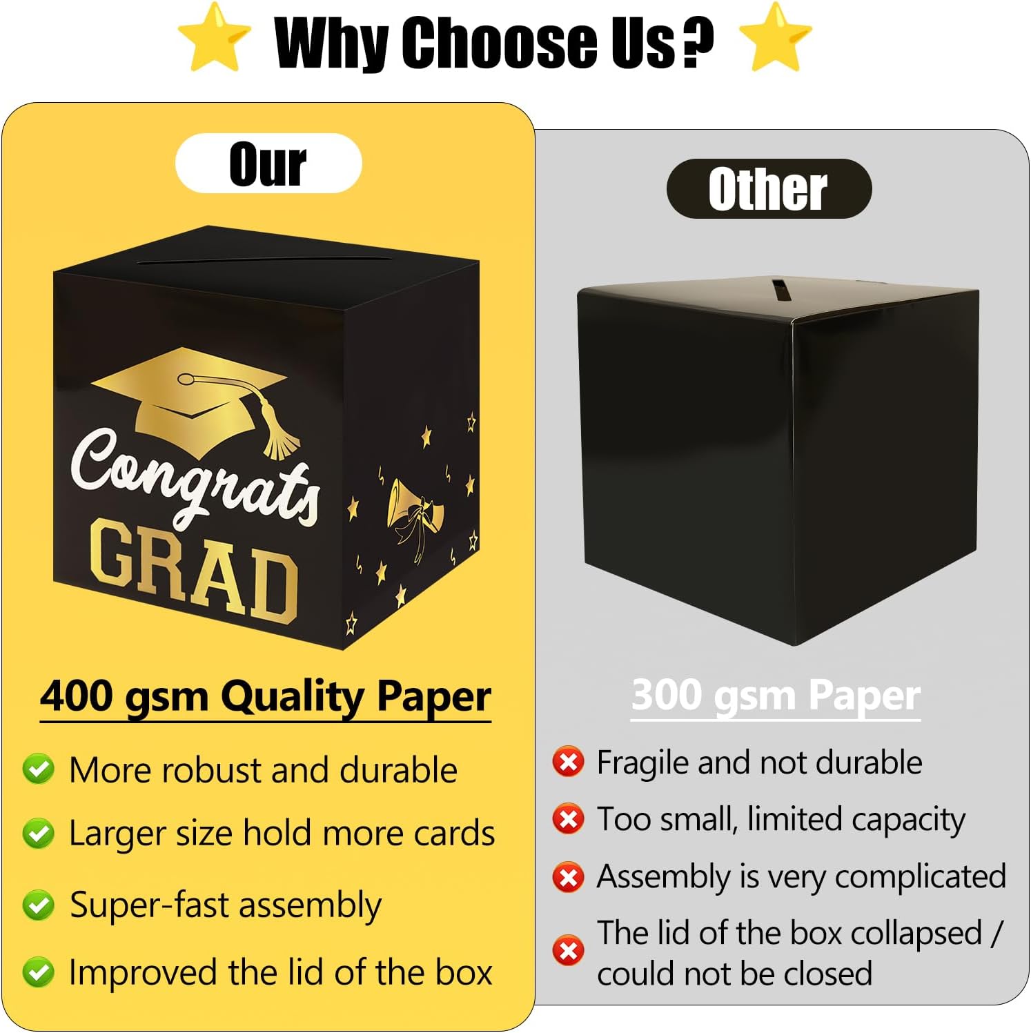 Black and Gold Graduation Decorations Card Box - 400 gsm Thicken Paper, Larger Size 8.97 in - Class of 2026 Grad Party Favors Decor Party Supplies