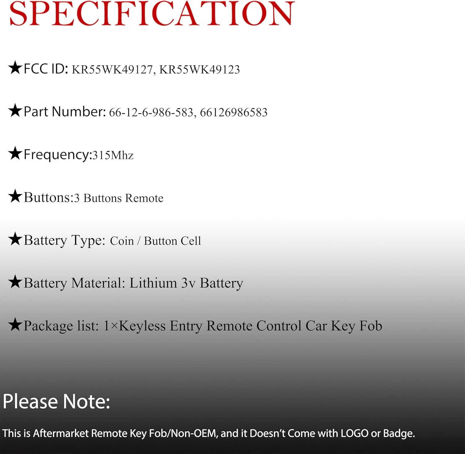 MechanMagic Key Fob Remote Replacement Fits for BMW 325i 328i X1 X5 X6 Z4 M3 M5 1/3/5 Series CAS3 2005 2006 2007 2008 2009 2010 2011 2012 2013 KR55WK49127 KR55WK49123 Keyless Entry Remote Control - Image 2