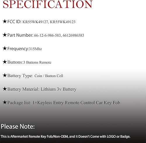 Miniatura 2 de MechanMagic Llavero de repuesto remoto para BMW 325i 328i X1 X5 X6 Z4 M3 M5 135 Series CAS3 2005 2006 2007 2008 2009 2010 2011 2012 2013 KR55WK4912