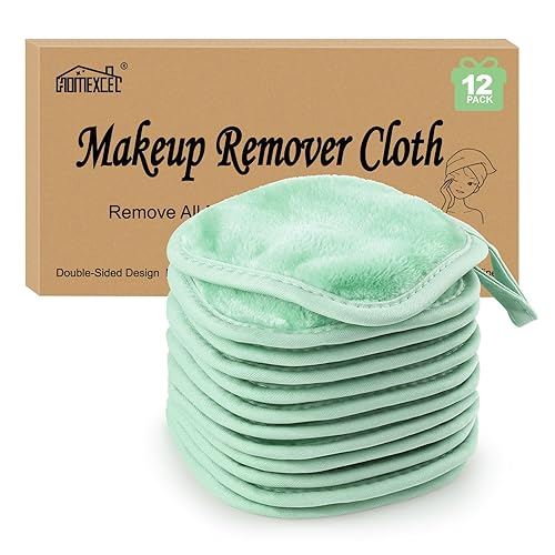 HOMEXCEL Paño removedor de maquillaje, 12 unidades (paquete de 1), almohadillas desmaquillantes reutilizables, paños de limpieza facial ultrasuaves