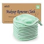 HOMEXCEL Makeup Remover Cloth 12 Count (Pack of 1), Reusable Makeup Remover Pads, Washable Ultra Soft Facial Cleansing Cloths for All Skin Types, 5 X 5 In, Green