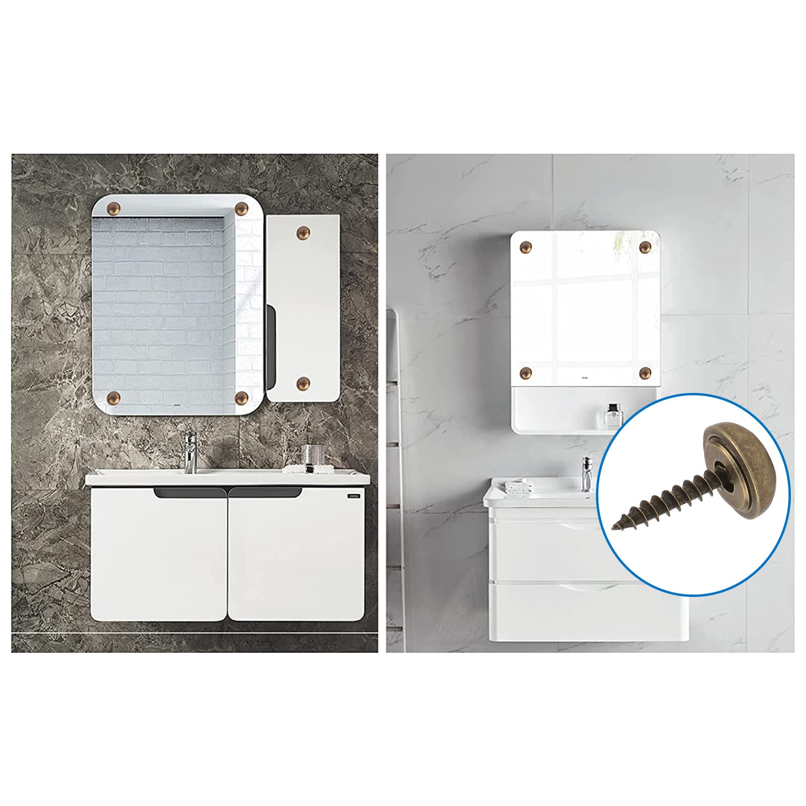 INCREWAY Set van 16 decoratieve spiegelschroeven van messing met koepel en sluitringen (15 mm INCREWAY Set van 16 decoratieve spiegelschroeven van messing met koepel en sluitringen (15 mm