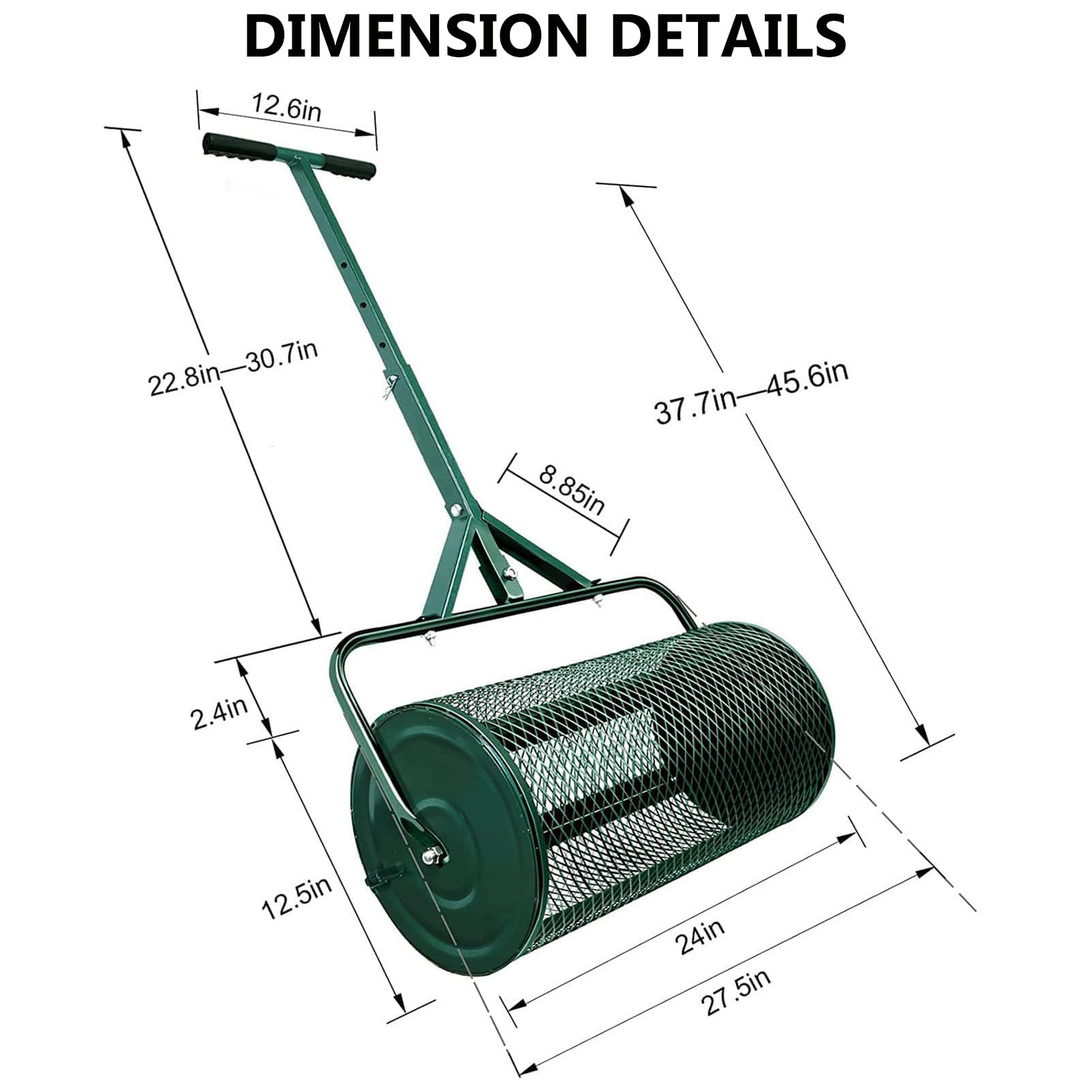 Rozrzutniki do trawników i ogrodów, rozrzutnik z metalowym koszem siatkowym 40 * 60 cm, mech torfowy kompostowy, wierzchnia warstwa gleby, ściółka, lekki, uniwersalny wałek do rozrzutnika obornika