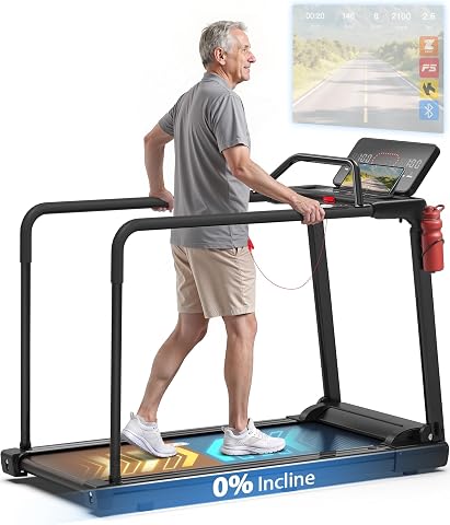 Redliro Senior Treadmill with Long Handrails, APP Control, 0.3 MPH Start, Flat D