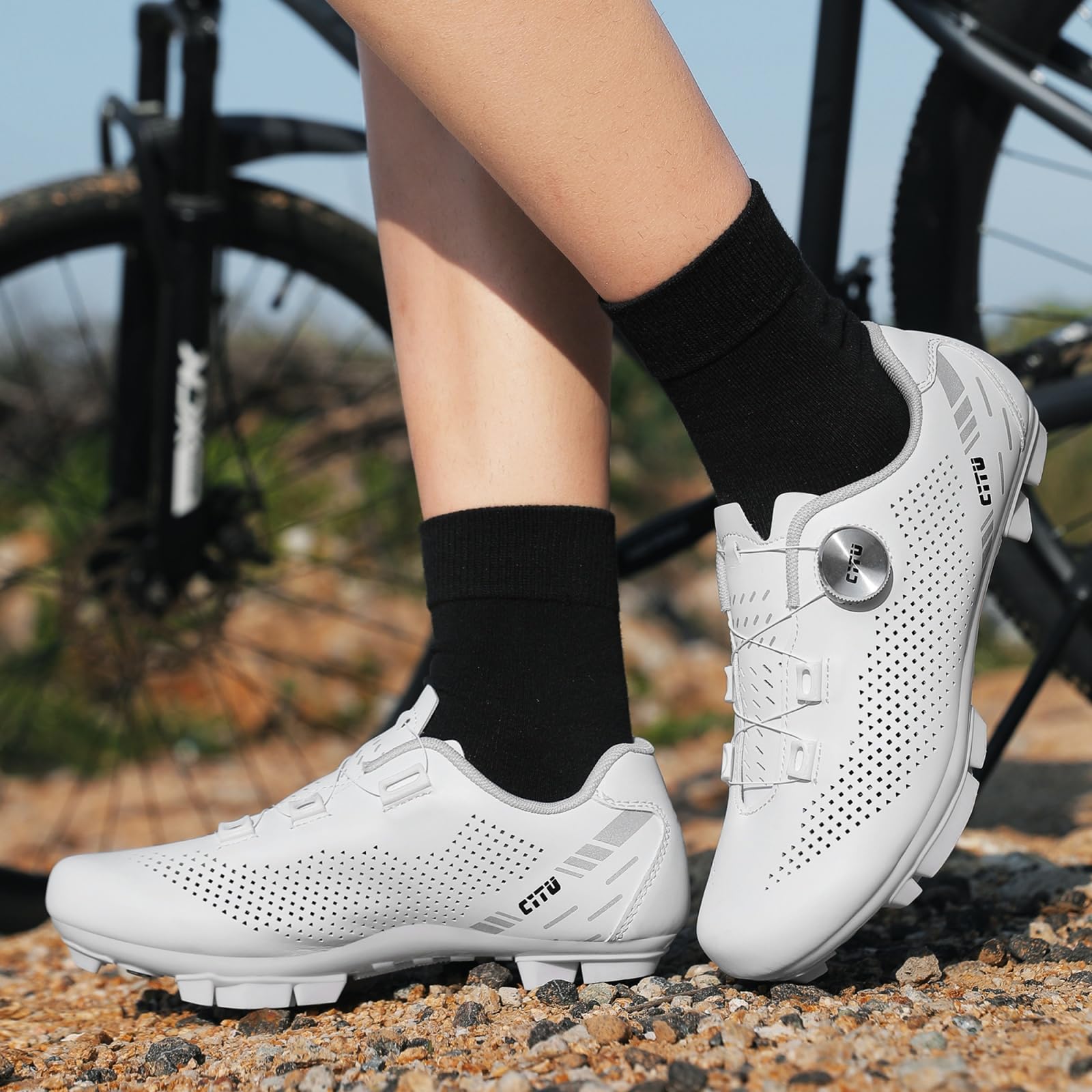 JiuQing Mountainbike Schuhe für Damen Herren Mit SPD Cleats 2 Loch Flatpedal Indoor MTB Fahrradschuhe