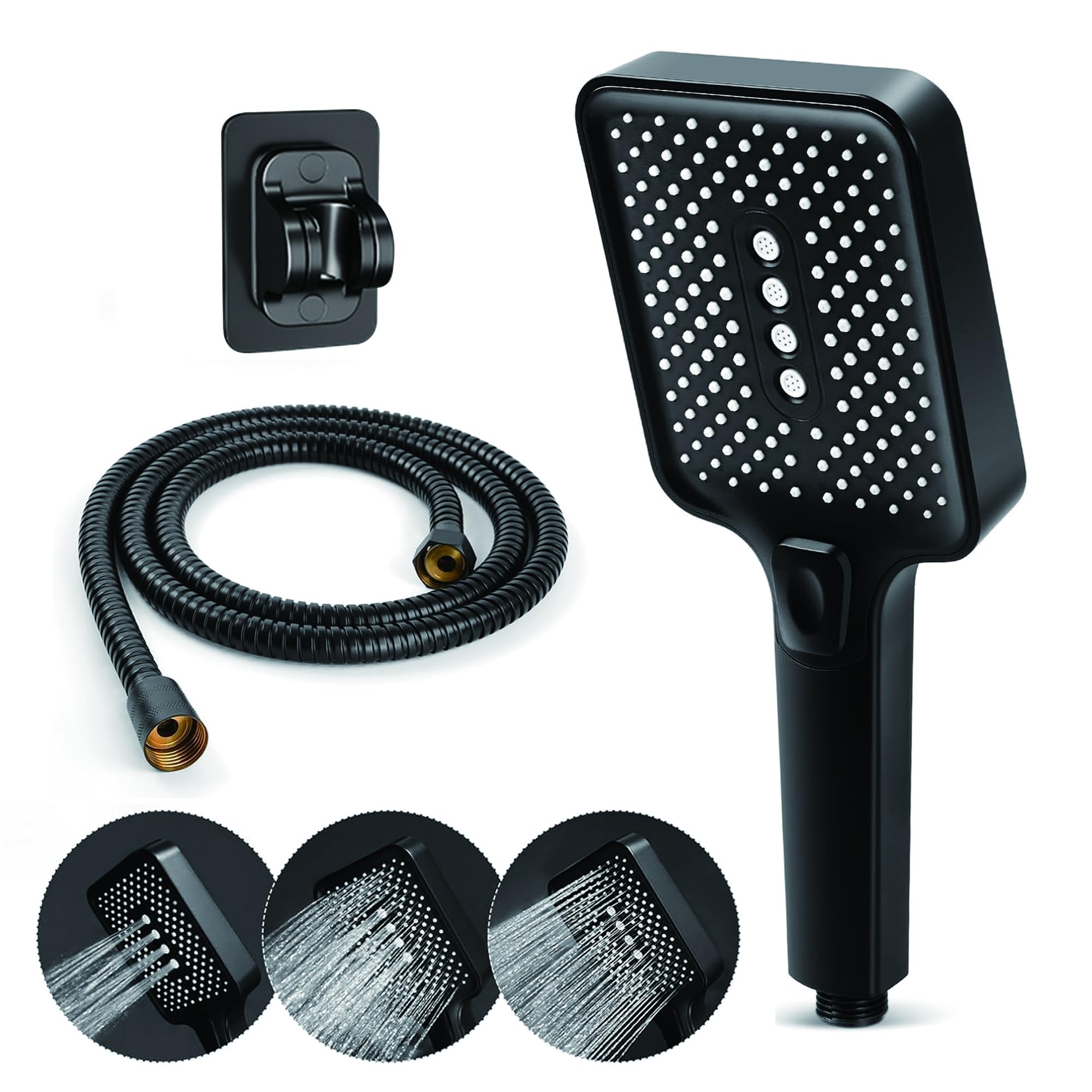 Doccia ad alta pressione con soffione doccia staccabile regolabile a 3 modalità portatile con tubo flessibile lungo 78 pollici e supporti regolabili(Nero,1.5m/59in)