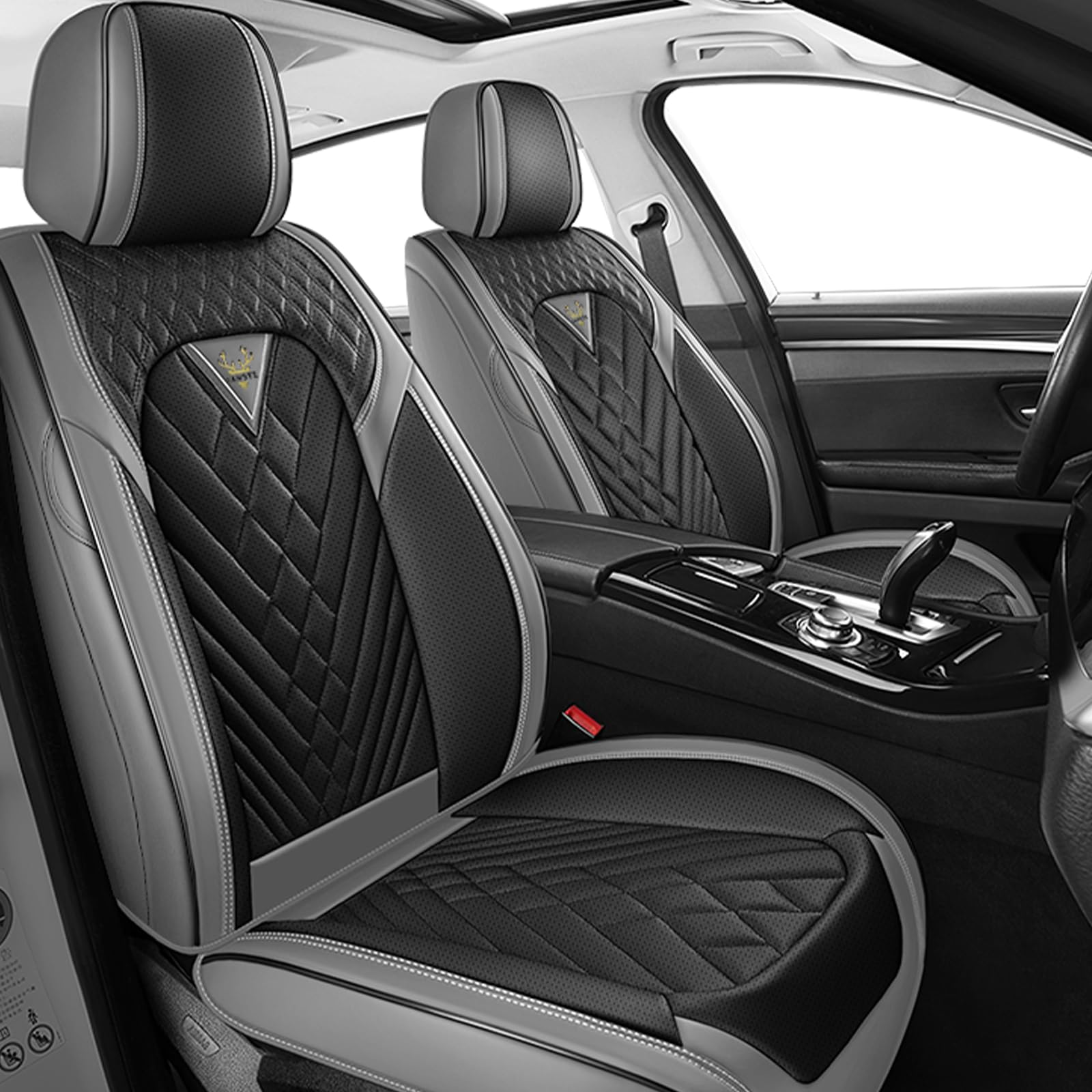 Car Seat Covers for Audi TT 2009-2023, Premium Nappa Leather Car Seat Covers, Airbag Compatible &amp; Anti-Slip Car Seat Covers Sets(2 Seats/Gray Black)
