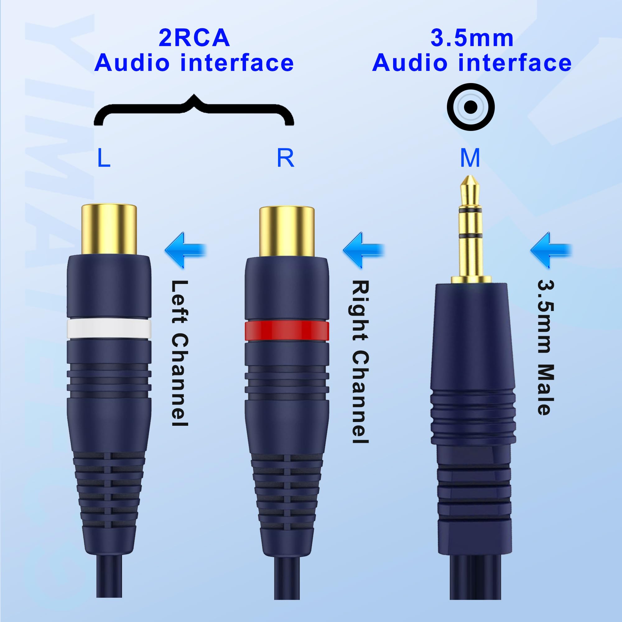 Cavo sdoppiatore RCA a Y, adattatore RCA maschio a femmina, jack da 3,5 mm, cavo audio AV, connettore RCA placcato oro 24 K, per subwoofer, altoparlanti, sistemi Hi-Fi (cavi R-CA da 15 cm