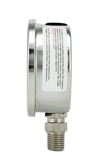 Miniatura 2 de Manómetro de 2", caja de acero inoxidable, conexión de latón cromado, relleno de líquido, 0-5000 psi/kPa, montaje inferior 1/4" NPT