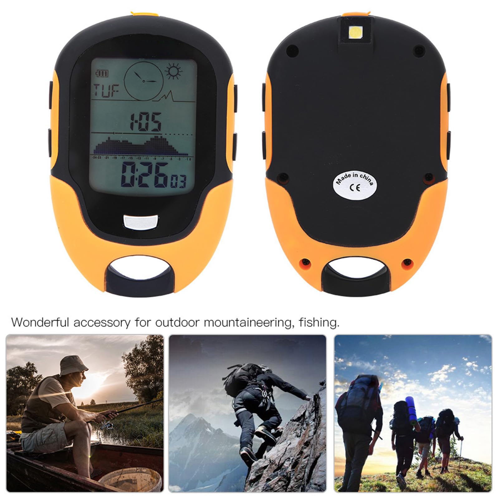 BuyWeek Altimetro, barometro multifunzione con bussola, termometro, igrometro, previsioni meteo, orologio, data, torcia a LED, sveglia, impermeabile IPX4