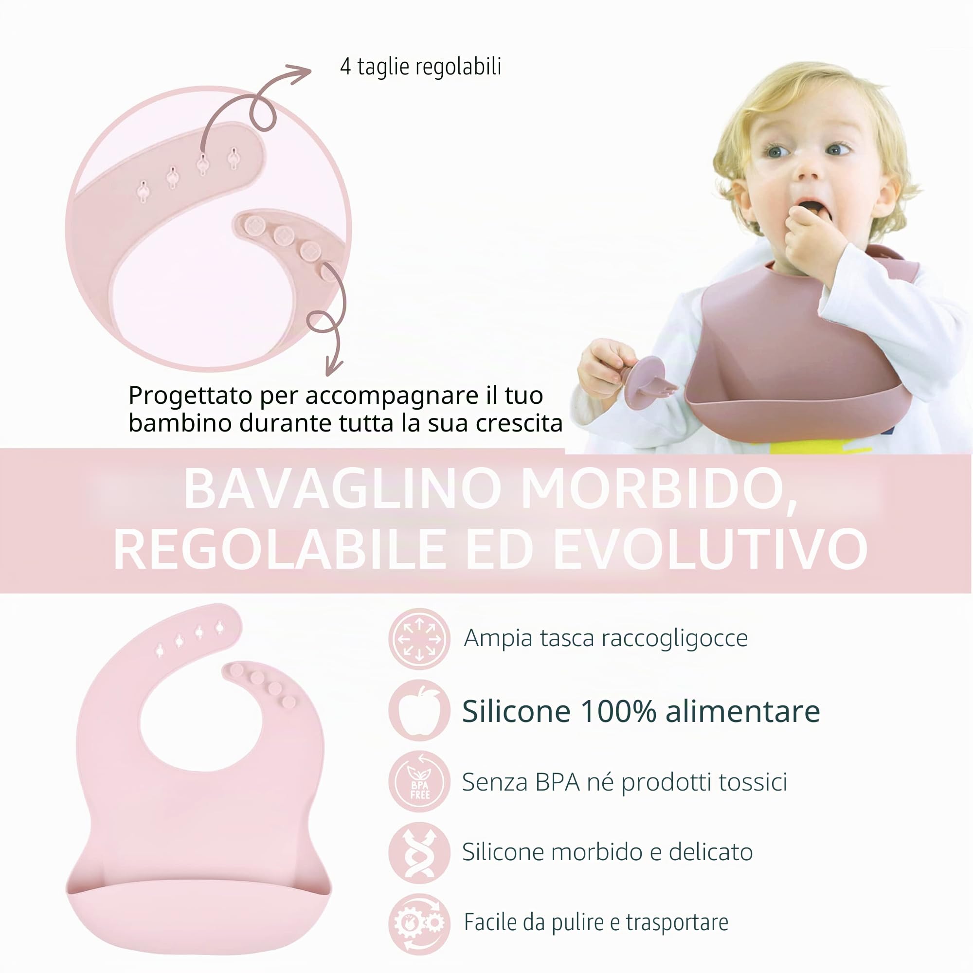 TudoBem Set Pappa Svezzamento 8 Pezzi – 1 piatto svezzamento con Ventosa, 1 Bavaglini Neonato, 1 Ciotola Antiscivolo, 2 Posate Bambini, 1 Cucchiaino Svezzamento, 1 Bicchiere Neonato 6 Mesi Prima Pappa