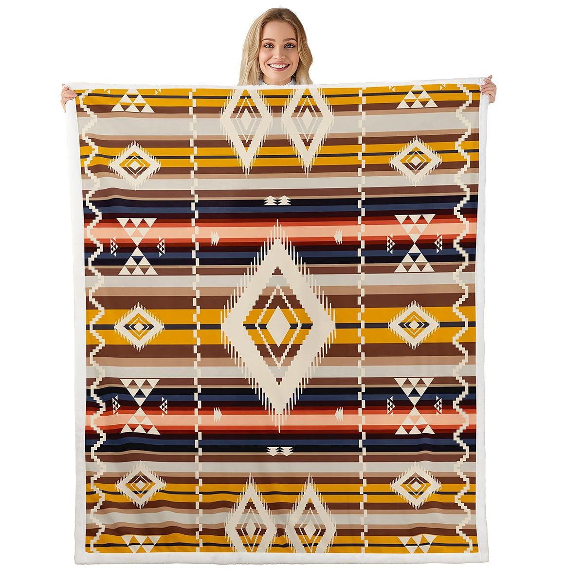 Loussiesd Southwest Rdzenni Amerykanie koc typu sherpa narzuta na kanapę boho super miękki przytulny polarowy nowoczesny koc artystyczny na zimę, pluszowy narzuta na łóżko podwójne, 152 x 180 cm, na