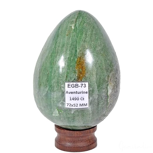 gemsindia 1490 Ct Green Aventurine Egg Healing Mineral Gemstone W/Stand 75 x 52MM