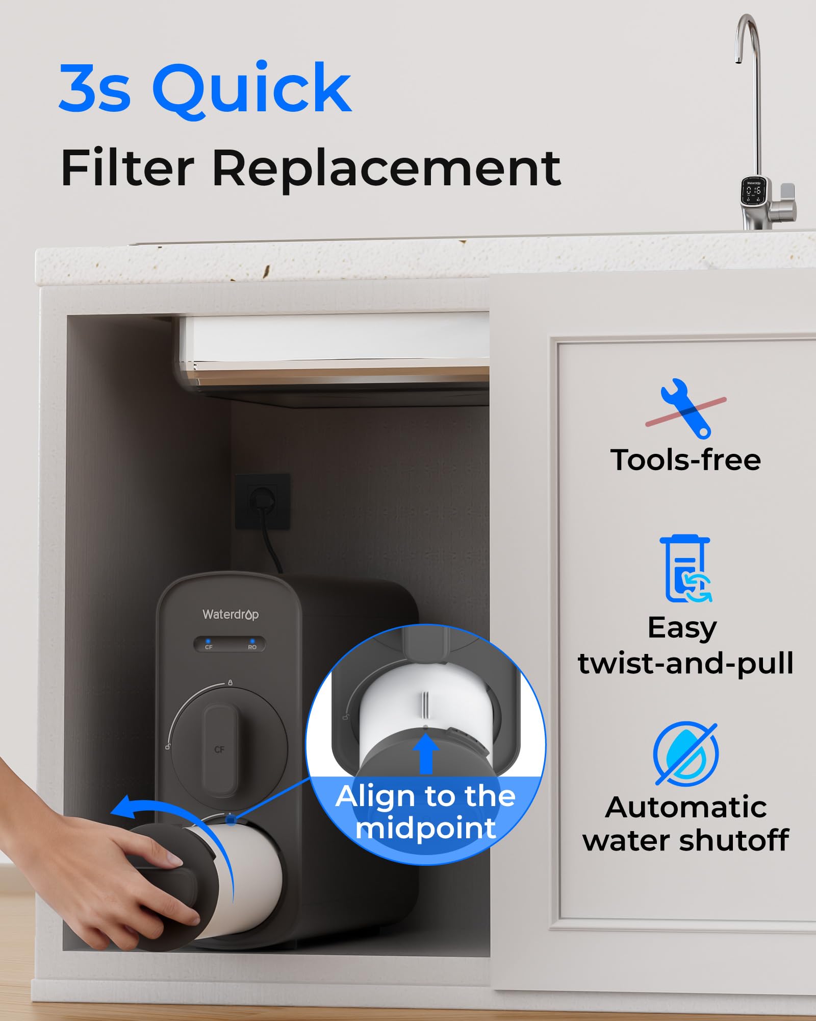 Filtr do wody Waterdrop WD-G5P700-RO, zamiennik dla WD-G5P700 i WD-G5P700A podblatowy system odwróconej osmozy, 24 miesiące żywotności