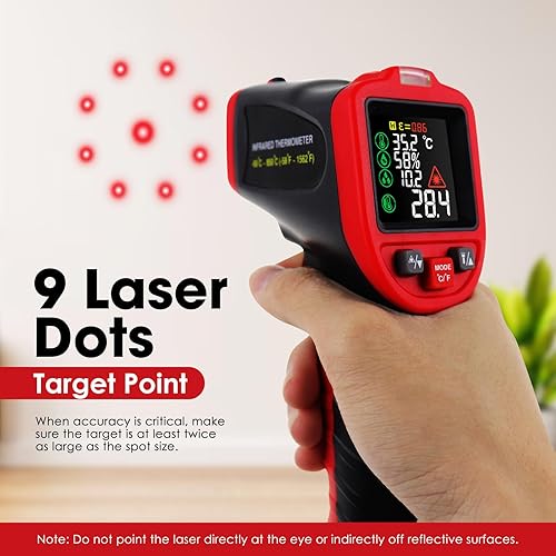 Miniatura 5 de Termómetro infrarrojo sin contacto -50  1,562.0 F (58  1562 F) con medición tipo K, rango de temperatura láser, pantalla LCD, luz UV, para uso