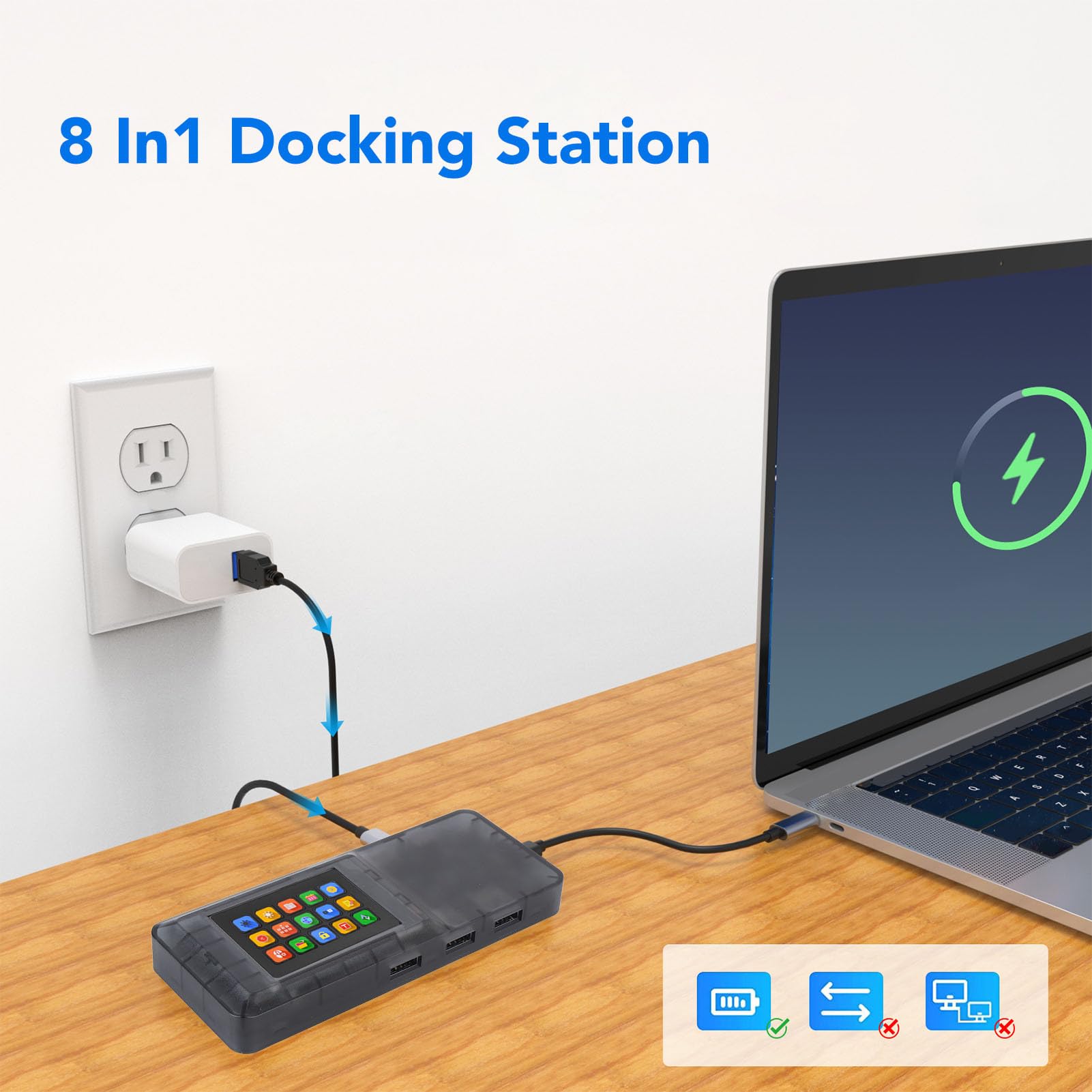 Hub USB C Docking Station 8 in 1 con Porta di Interfaccia Multimediale HD 4K per Laptop Hub di Espansione USB C per Impiegati