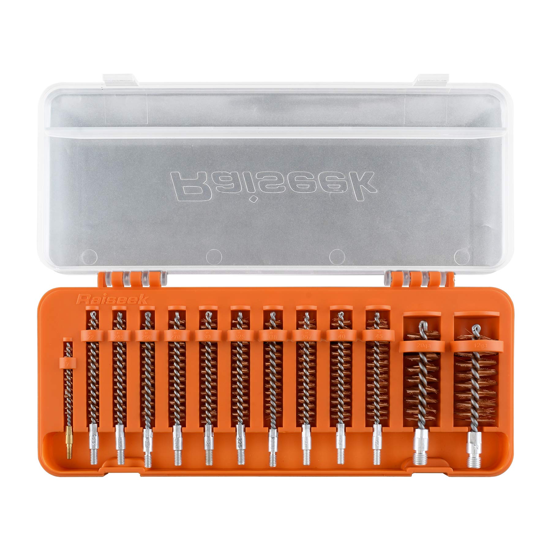 Raiseek 13 Pieces Bristle Gun Cleaning Bore Brush for Rifle Pistol Shotgun .17 .22/5.56MM .30/7.62MM .357/9MM .40 .45 12GA 20GA in Organized Storage Box