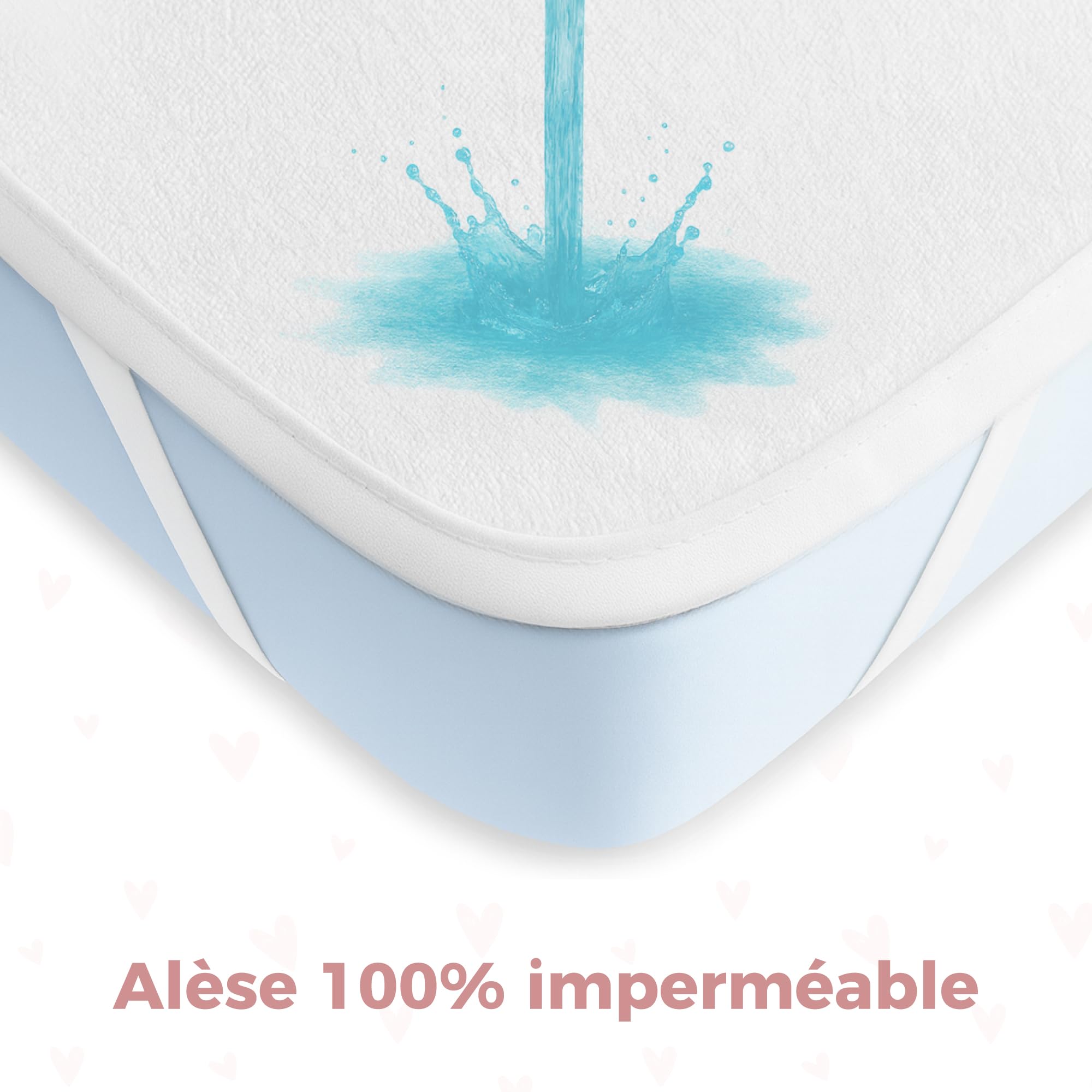 Dreamzie Lot de 2 Drap Housse Cododo + 1 Protege Matelas Impermeable Enfant - 55x90 cm - 100% Coton pour Berceaux, Matelas Cododo - Motif Heart